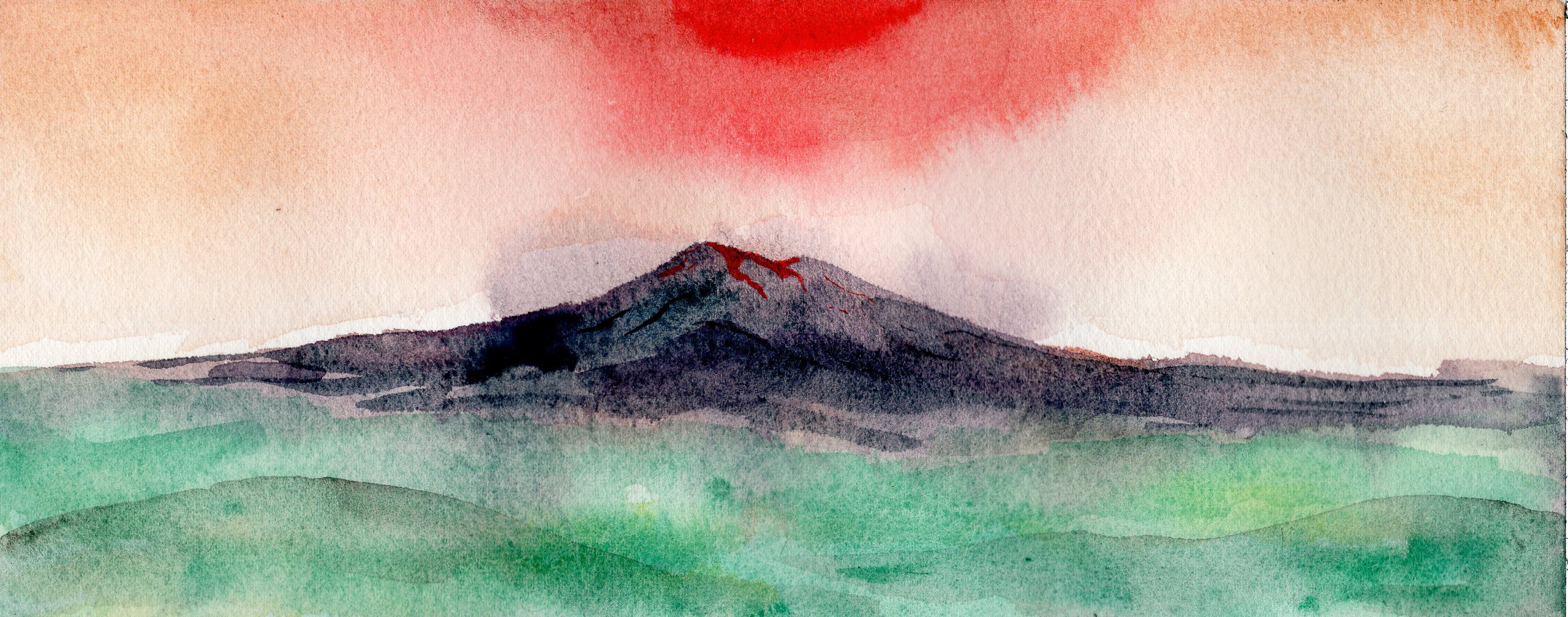 Title: Red Sun, 2019 Medium: watercolor on paper Size: 10 x 25 cm Название: Красное солнце 2019г.   Материал: акварель, бумага    Размер: 10 х 25 см