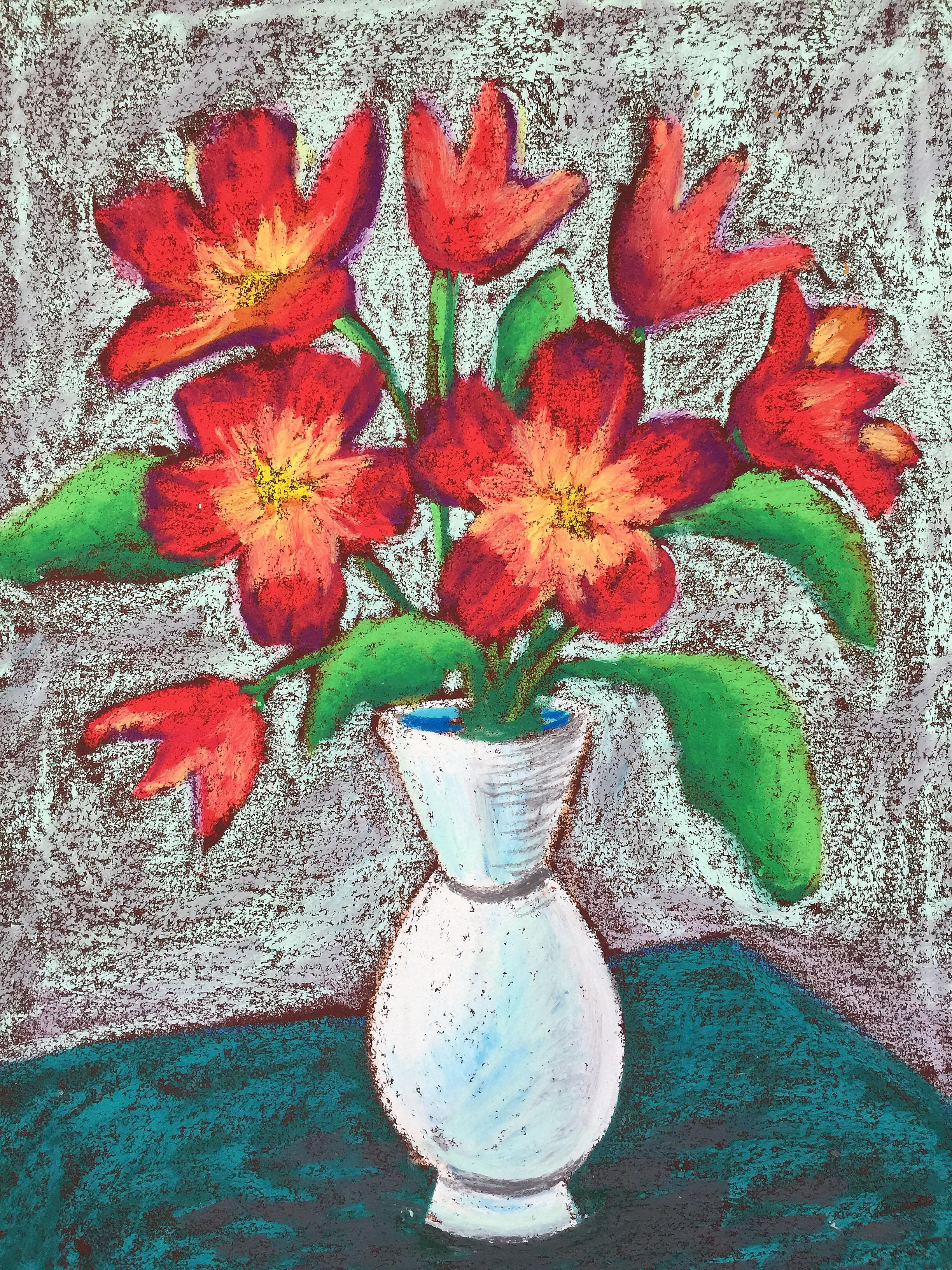 Title: TulipsMedium: Oil pastel on paperSize: 45 x 35 cm Year: 2019