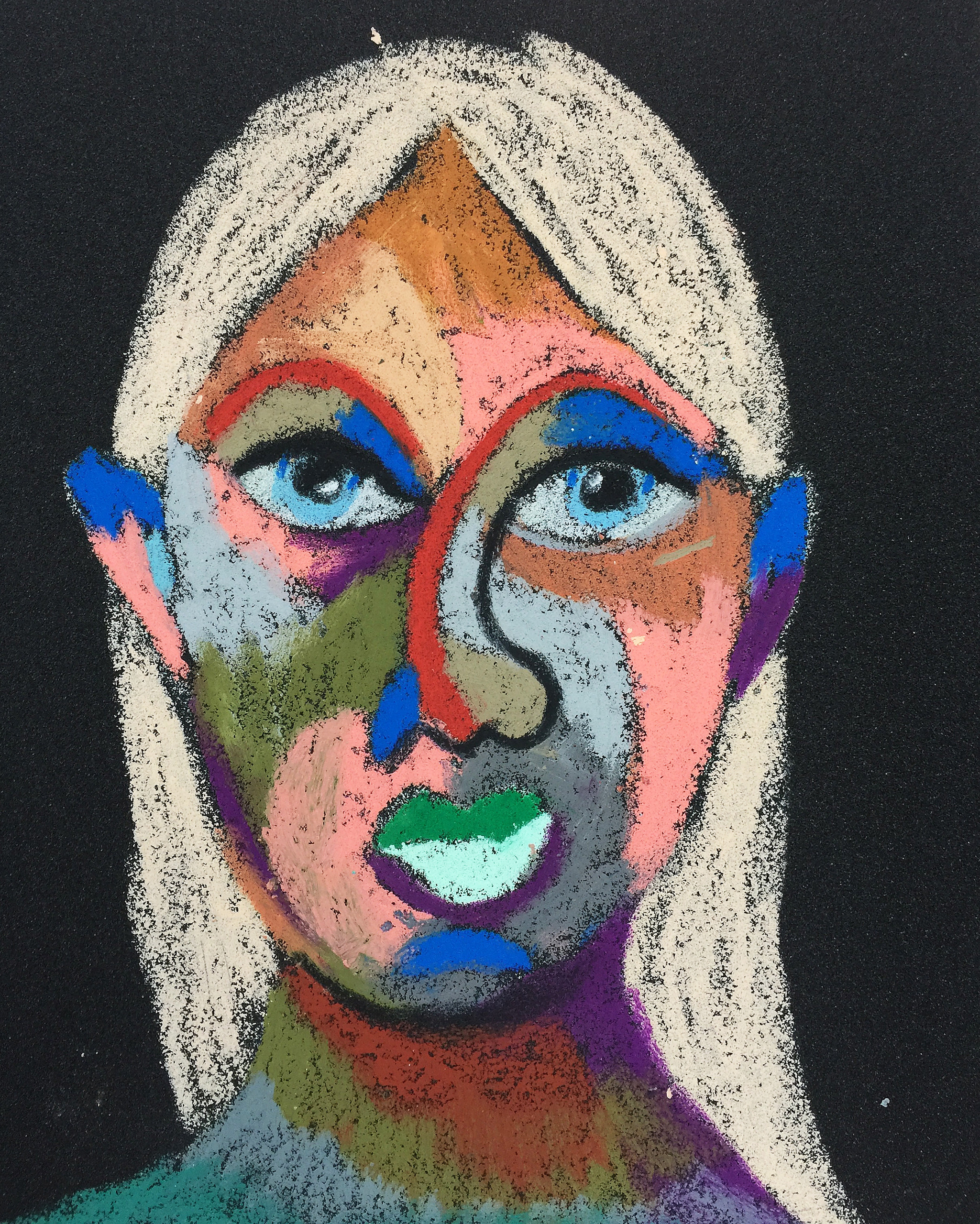 Title: Blonde Material: Oil pastel, sandpaper Size: 28 x 23 cm Название:  Блондинка  Материал: масляная пастель, наждачная бумага  Размер: 28 х 23 см