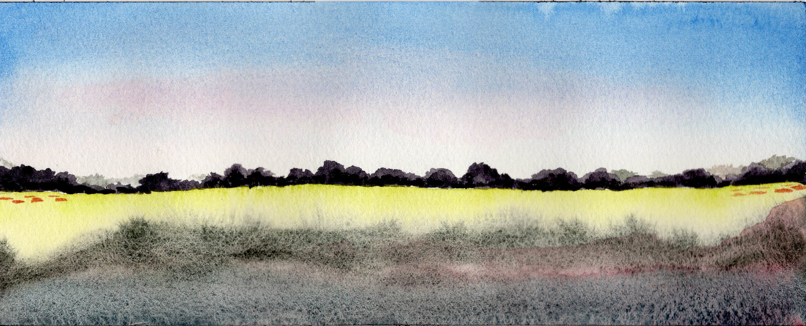 Title: Lemon Field, 2019 Medium: watercolor on paper Size: 10 x 25 cm Название: Лимонное поле 2019г.   Материал: акварель, бумага    Размер: 10 х 25 см 