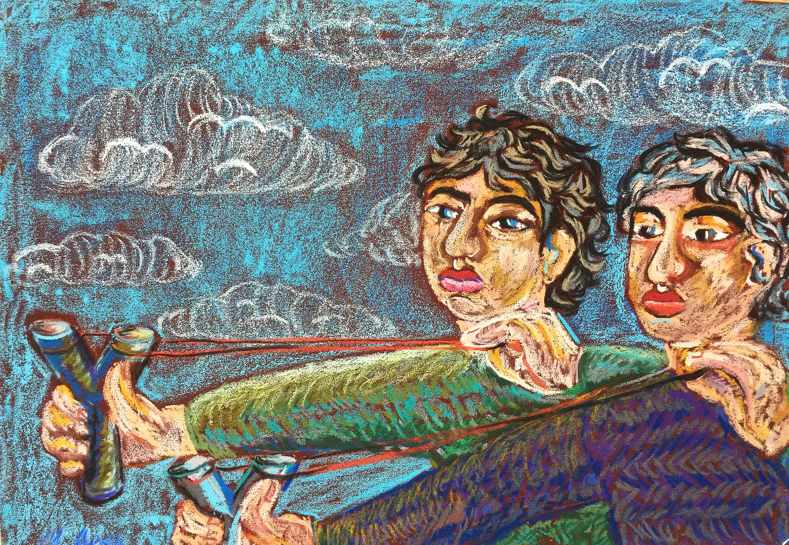 Title: Archers Medium: Oil pastel on paper Size: 50 x 70 cm Year: 2019