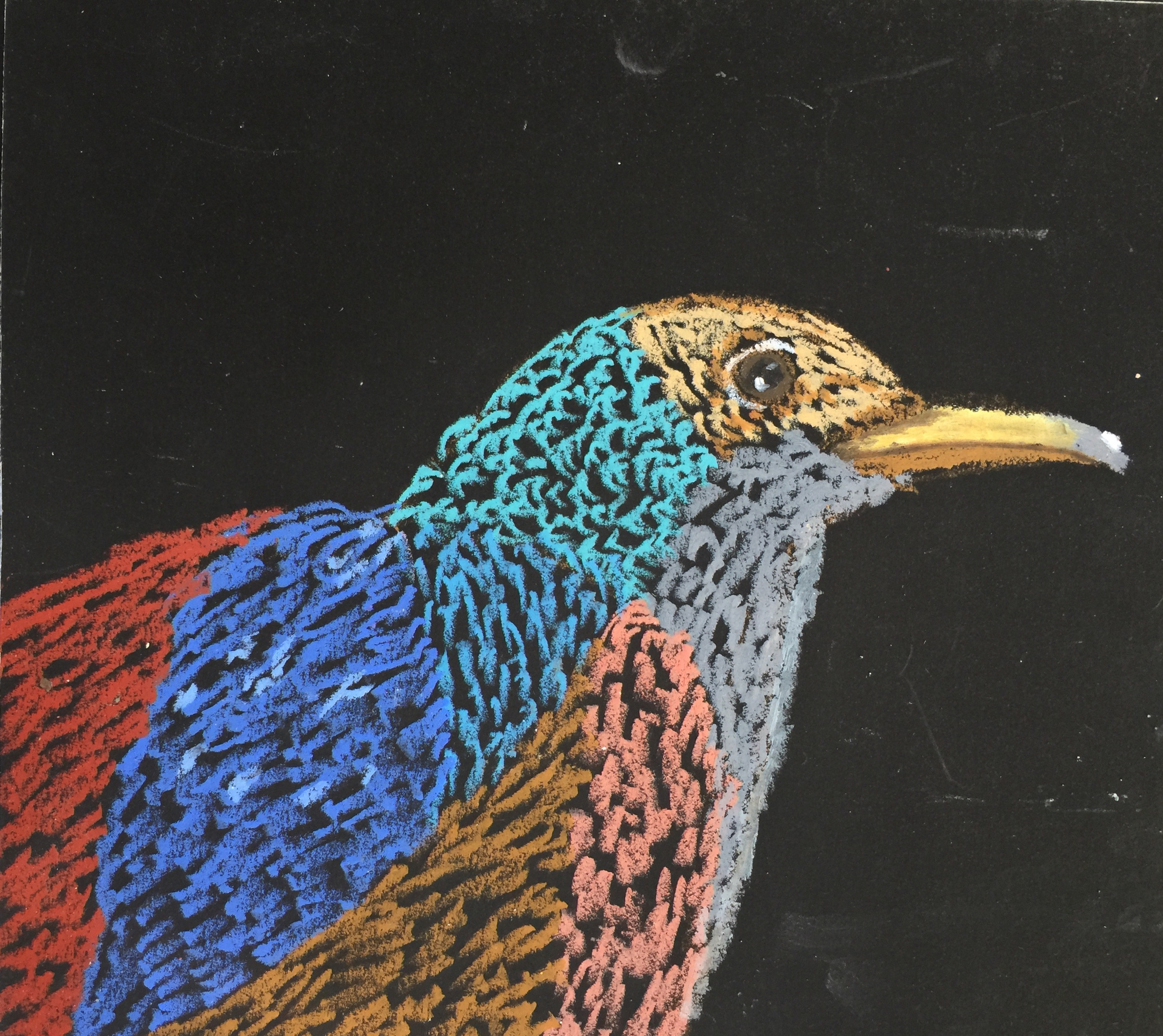 Название:  Птичка-невеличка 2020г.   Материал: масляная пастель, бумага   Размер: 20 х 23 см