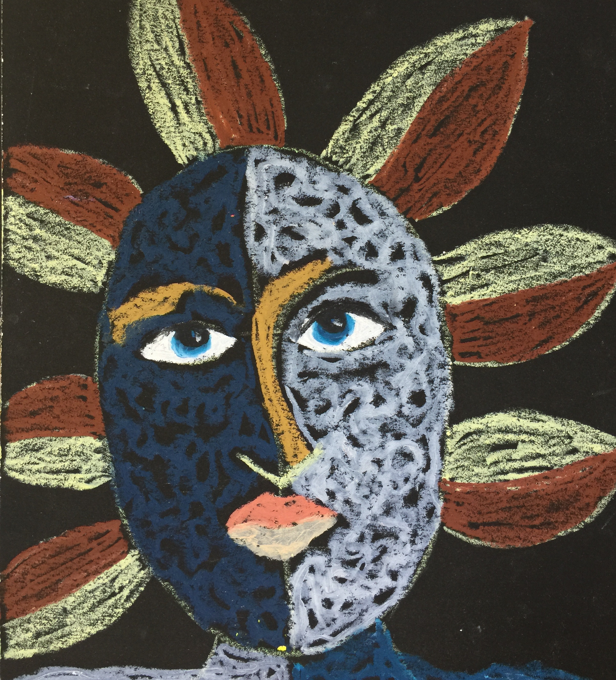 Название: Перевоплощение 2020г.    Материал: масляная пастель, бумага   Размер: 20 х 23 см