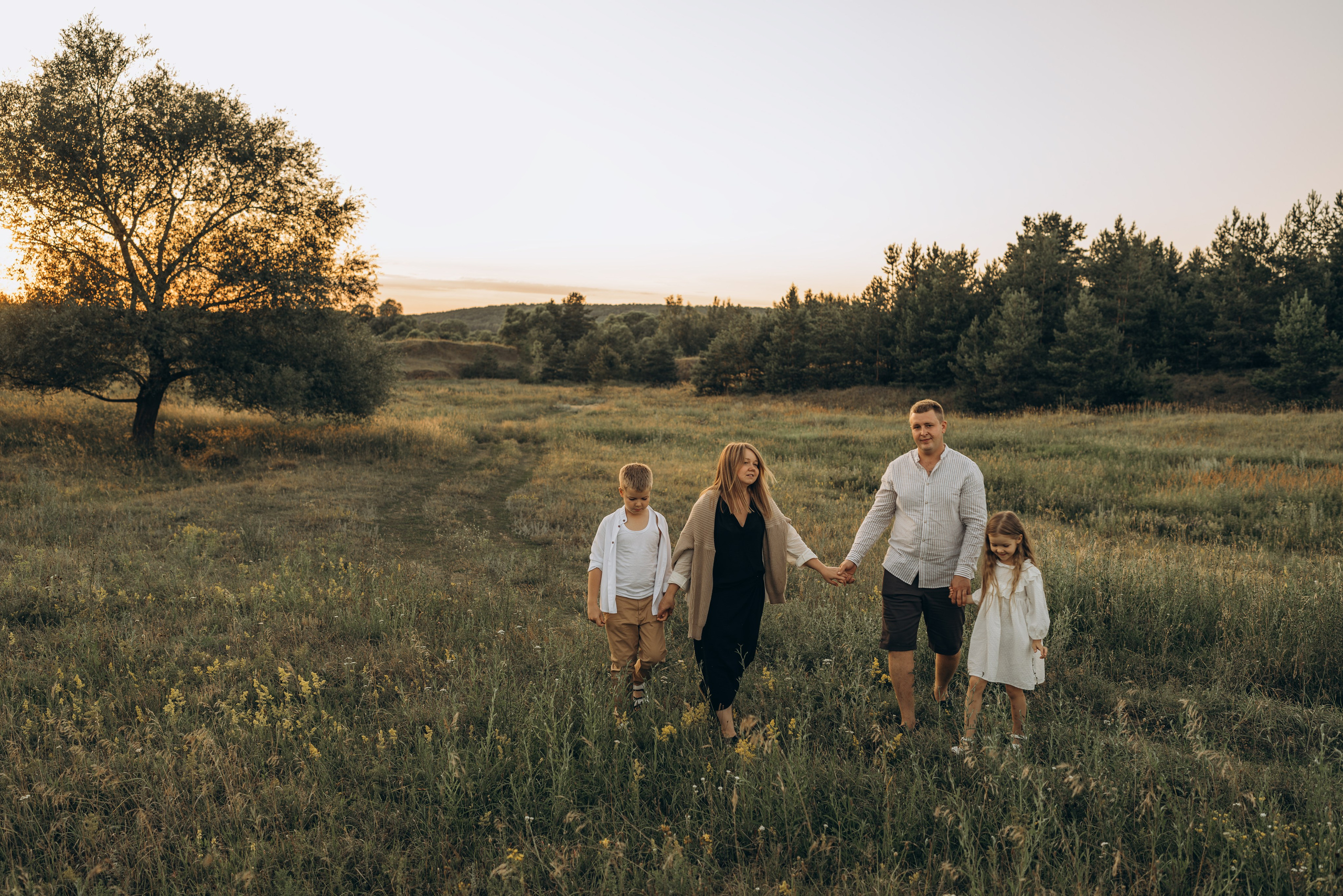 Летний луг, закат. Семейный фотограф Москва. Фотограф беременности и материнства Москва