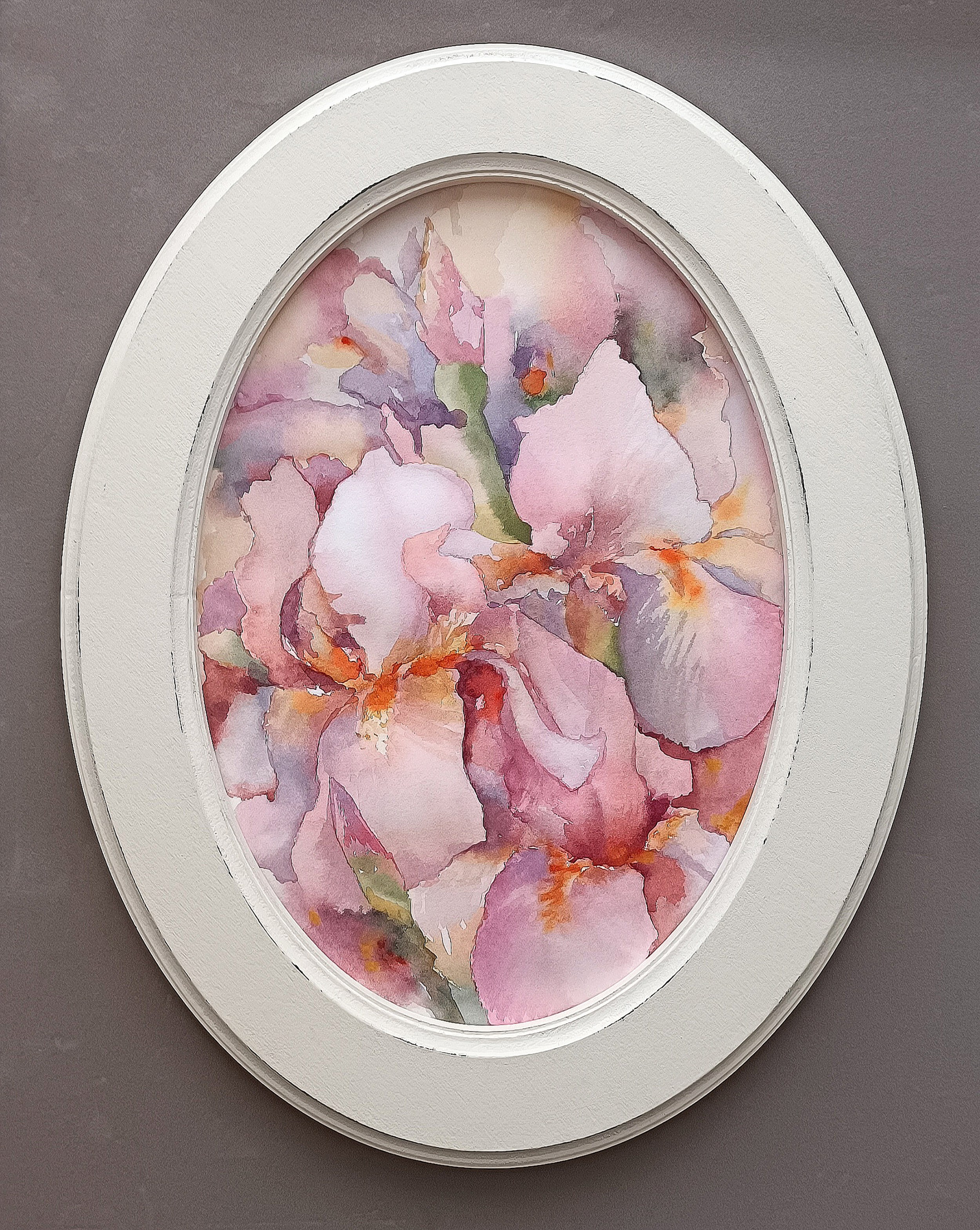 акварельная картина с ирисами на бумаге хлопок