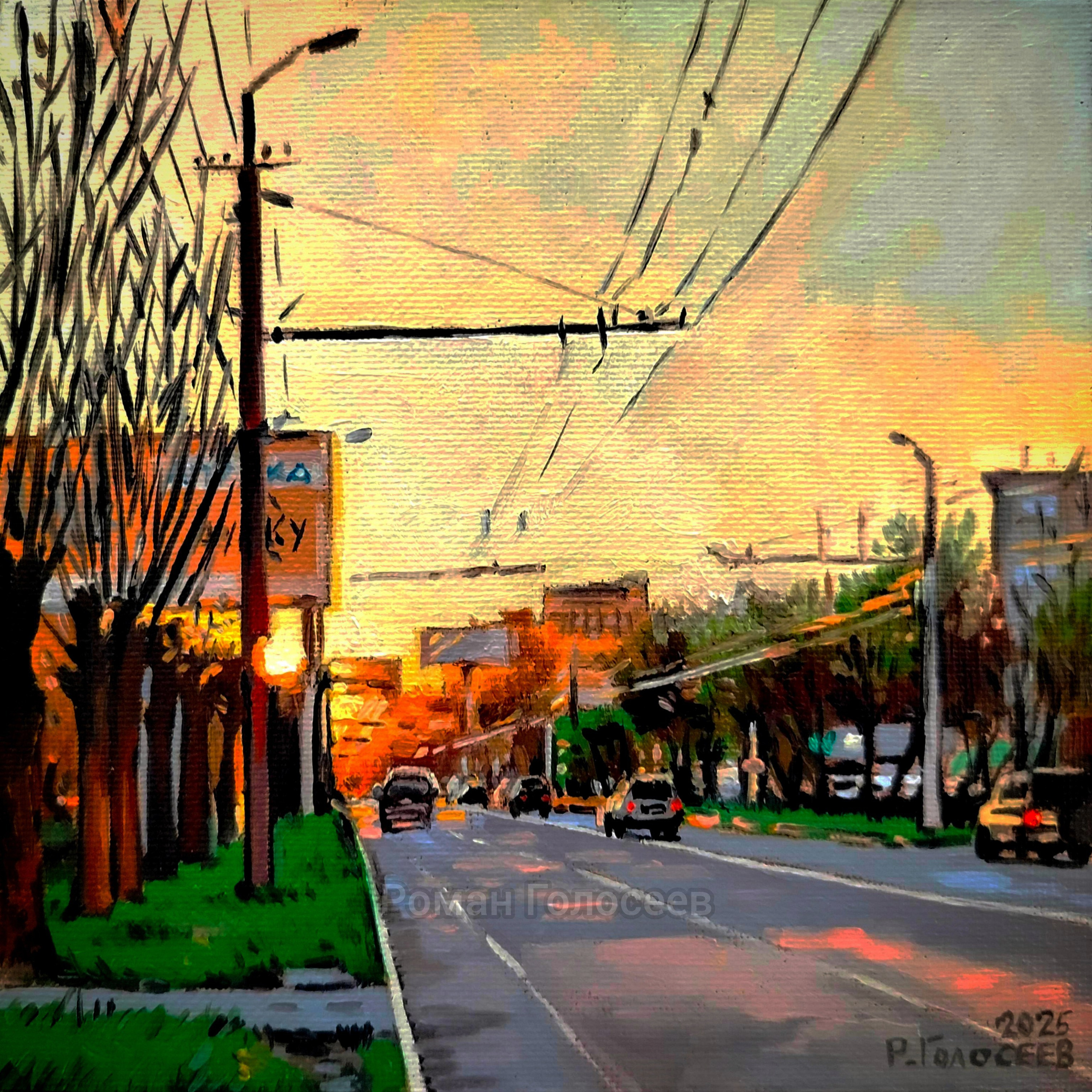 "Последние дни октября, Вторая речка", 15х15, холст с картоне, масло, 24.01.2025