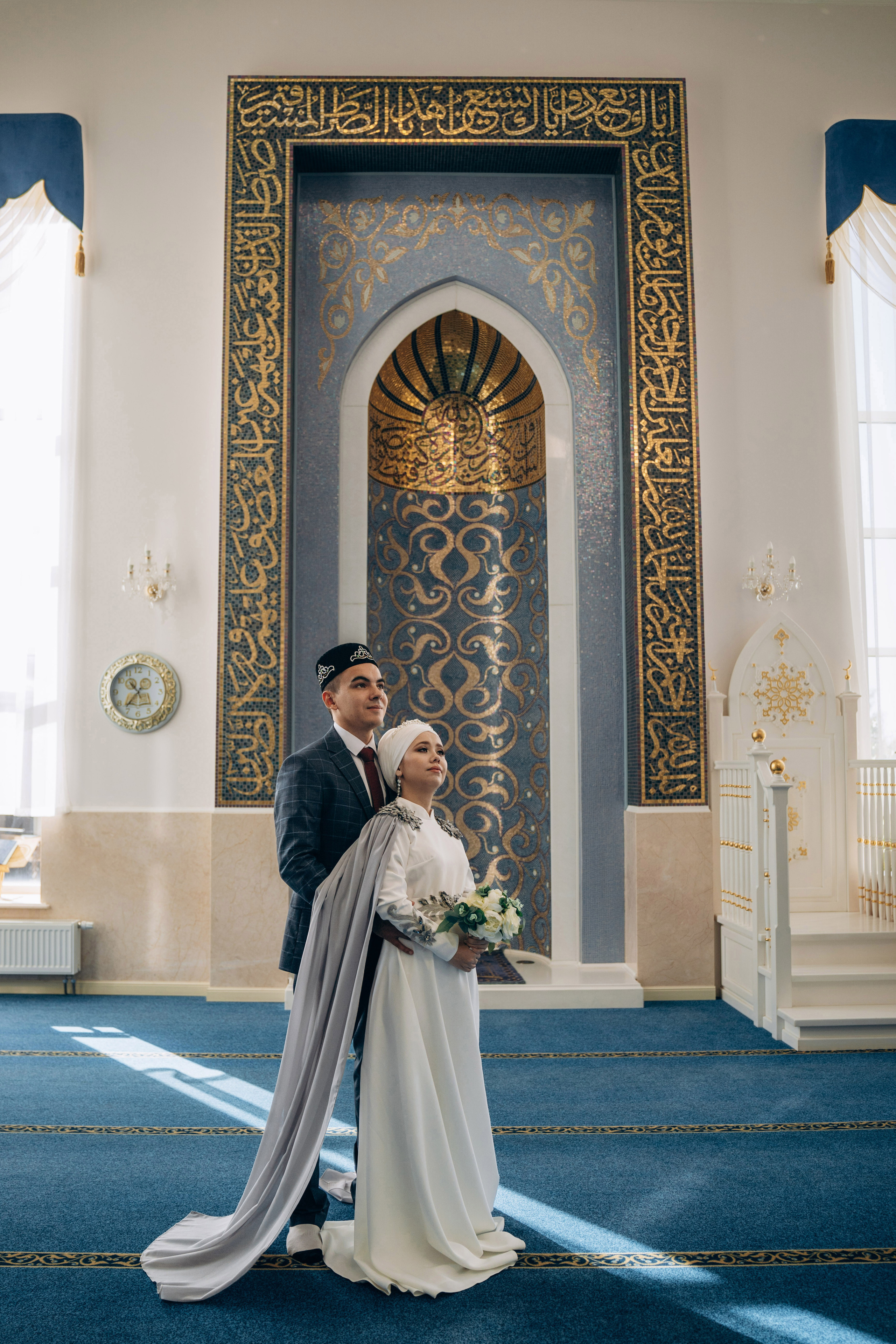 никах в мечети Иман Нуры, фотосессия в мечети Иман Нуры, фотограф на никах в Казани Ranas4you, образ невесты на никах, завязывание платка Казань, платье на никах Казань