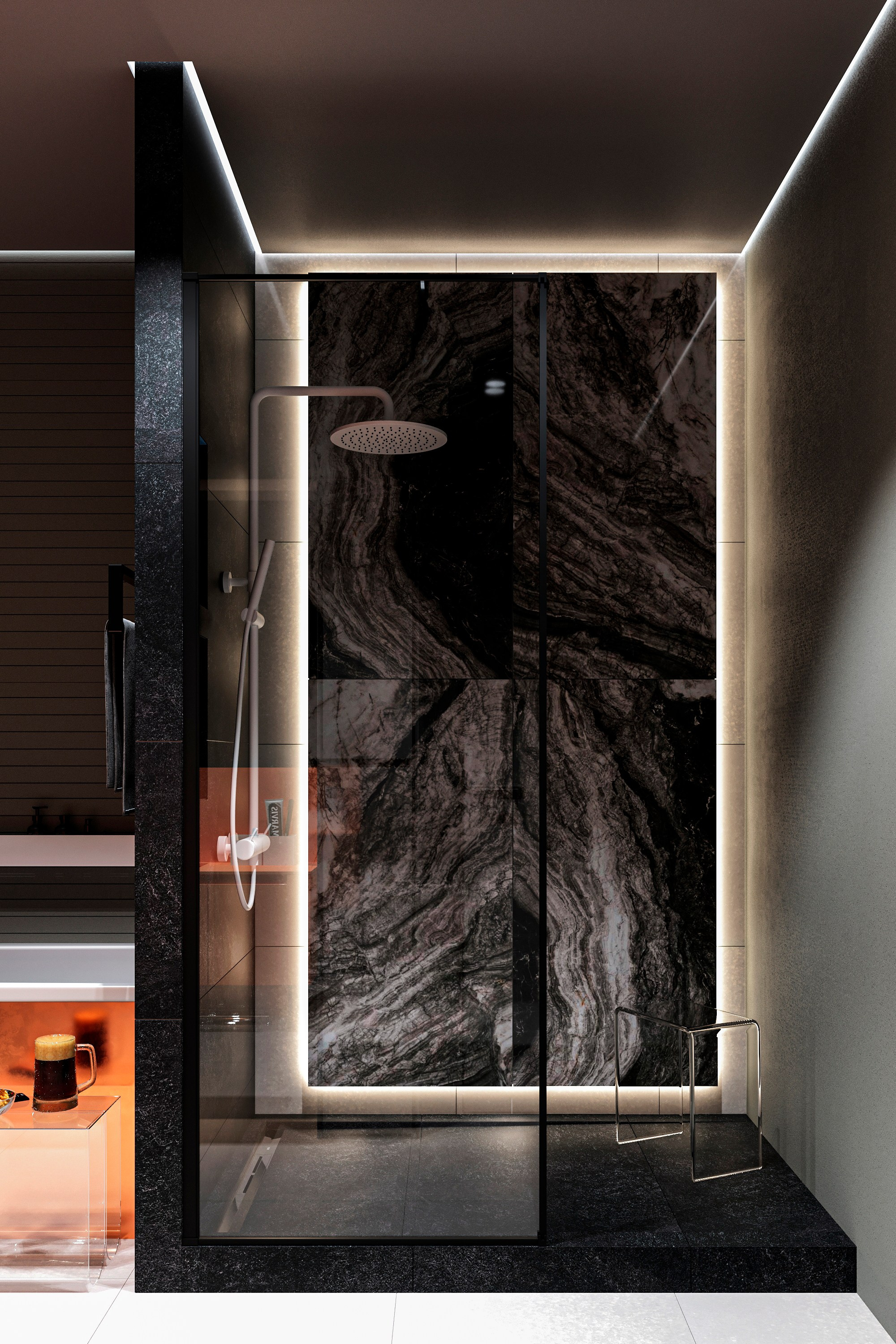 Санузел со встроенным TV экраном, Концептуальный проект. Дизайн интерьера и экстерьера в Санкт-Петербурге Яна Емельянова