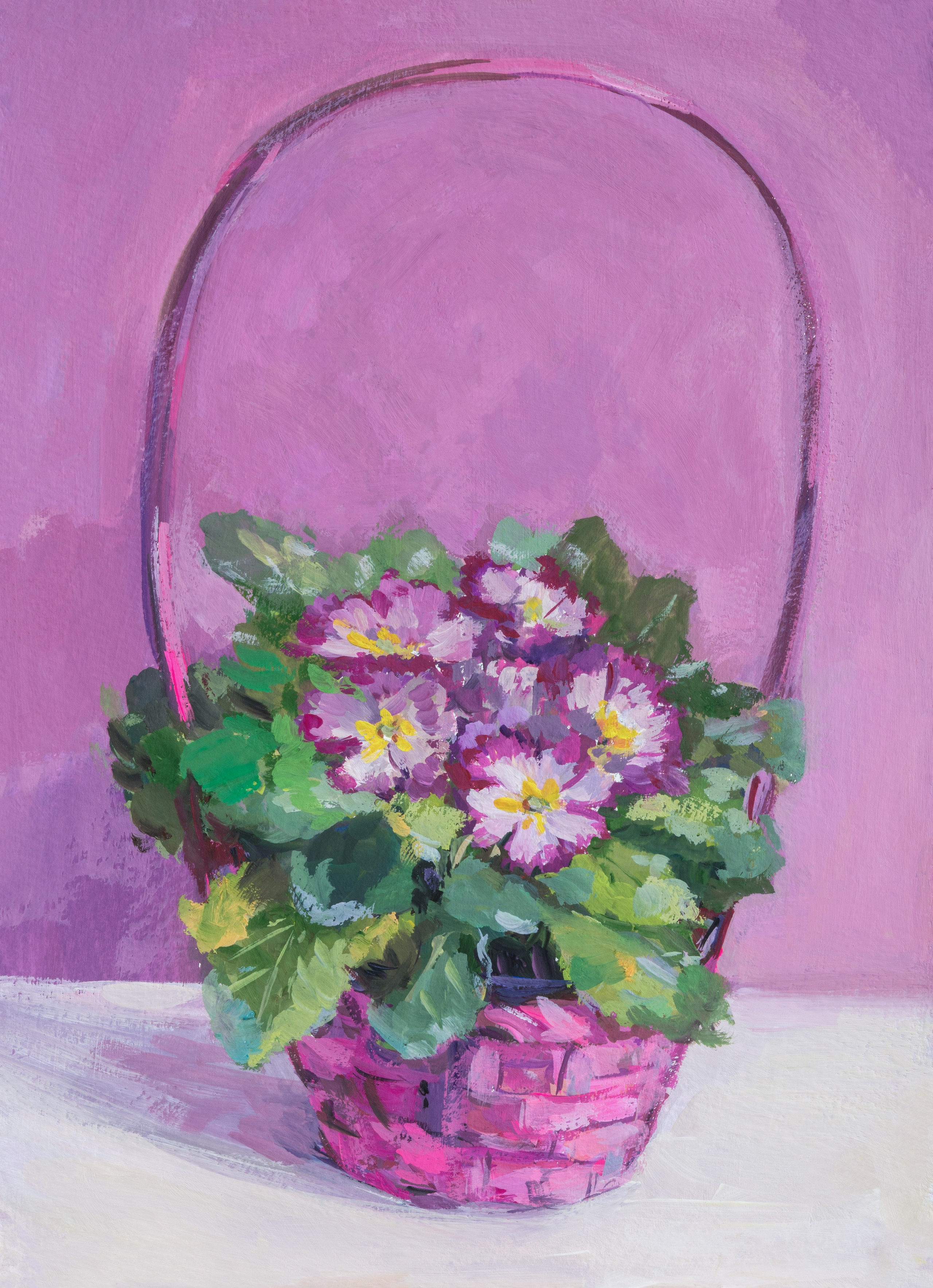 "Розовая примула" картон, гуашь 30х21см, 2025г