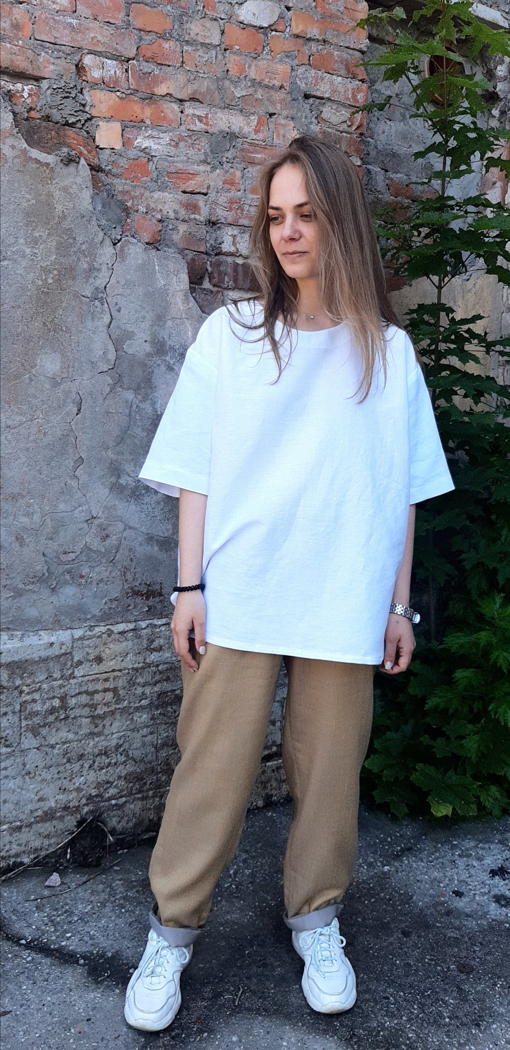 Льняная футболка oversize (разм.42-52). Цвет - меланж. Цена - 3100 руб.