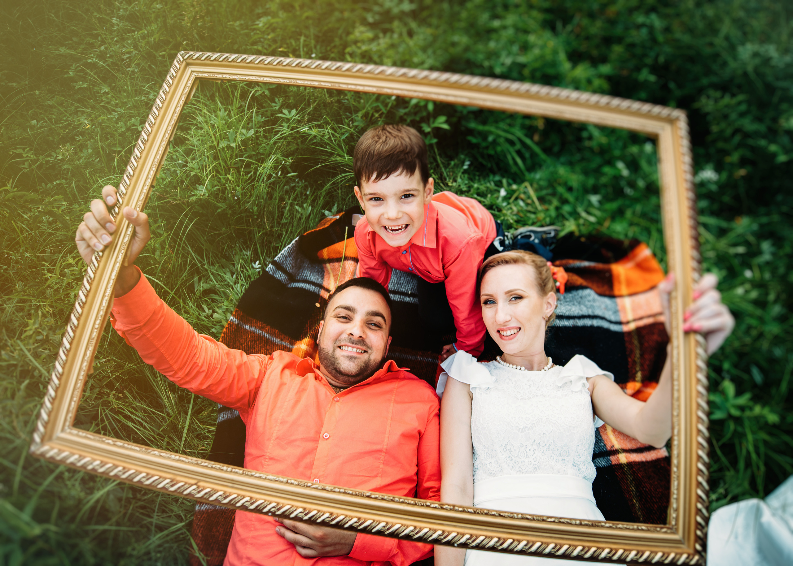 Семейный пикник в поле за городом