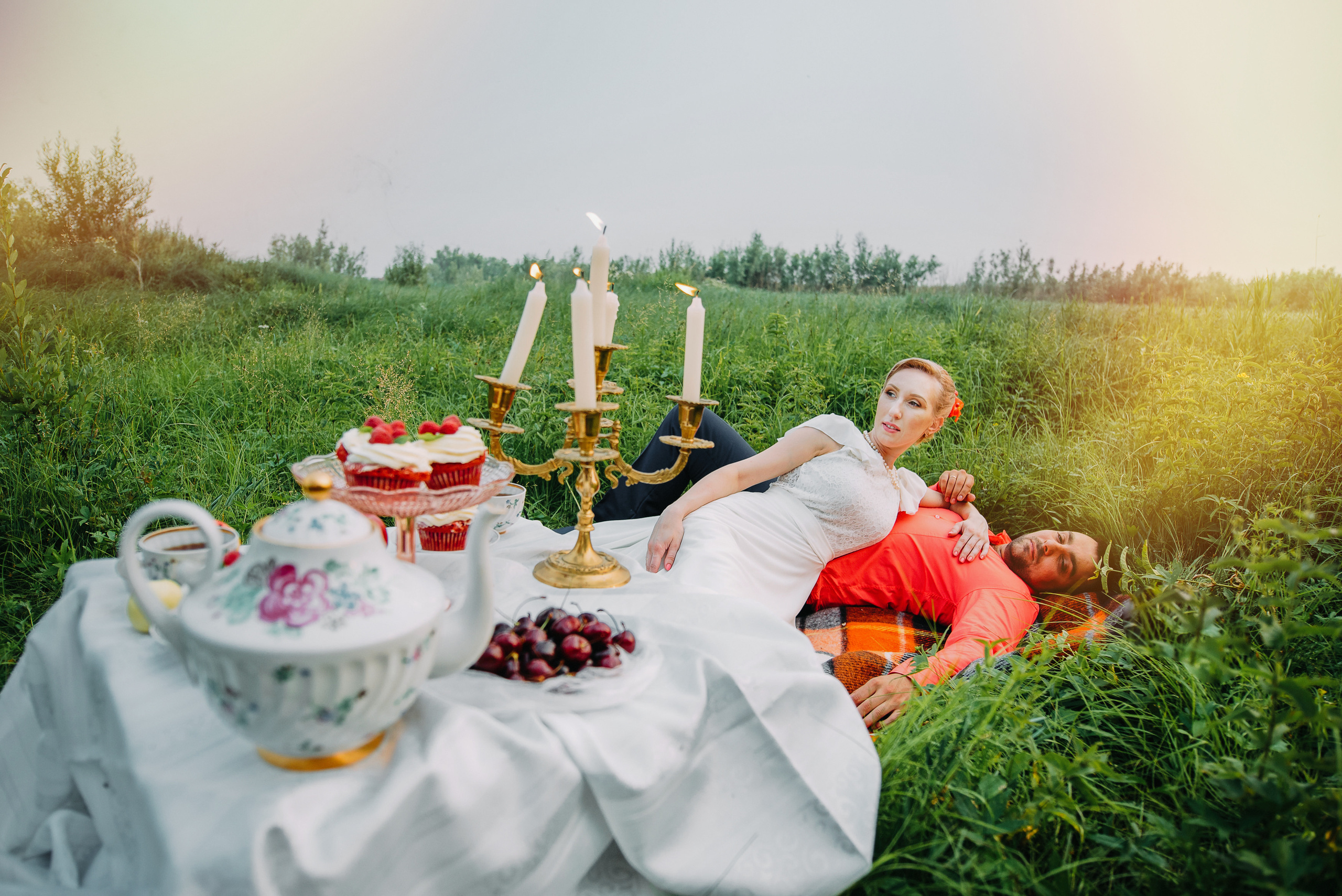 Семейный пикник в поле за городом