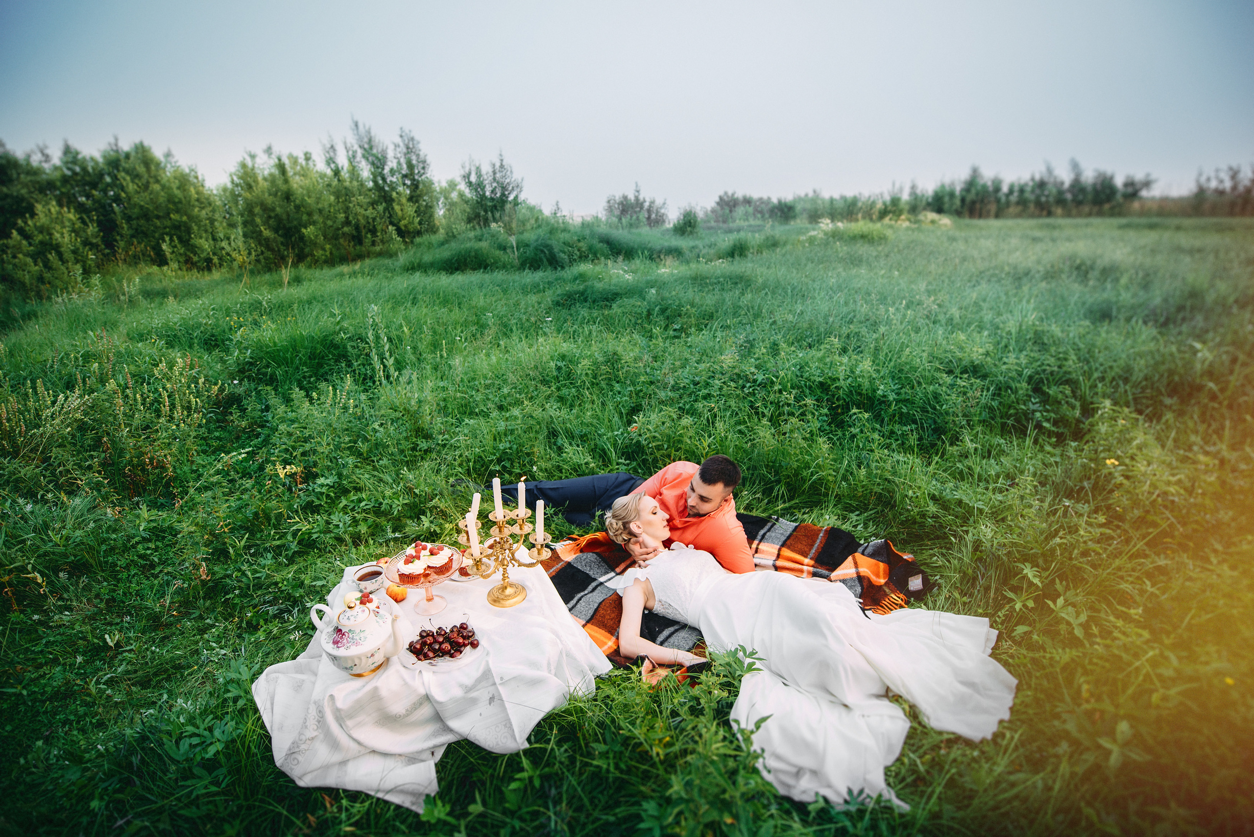 Семейный пикник в поле за городом