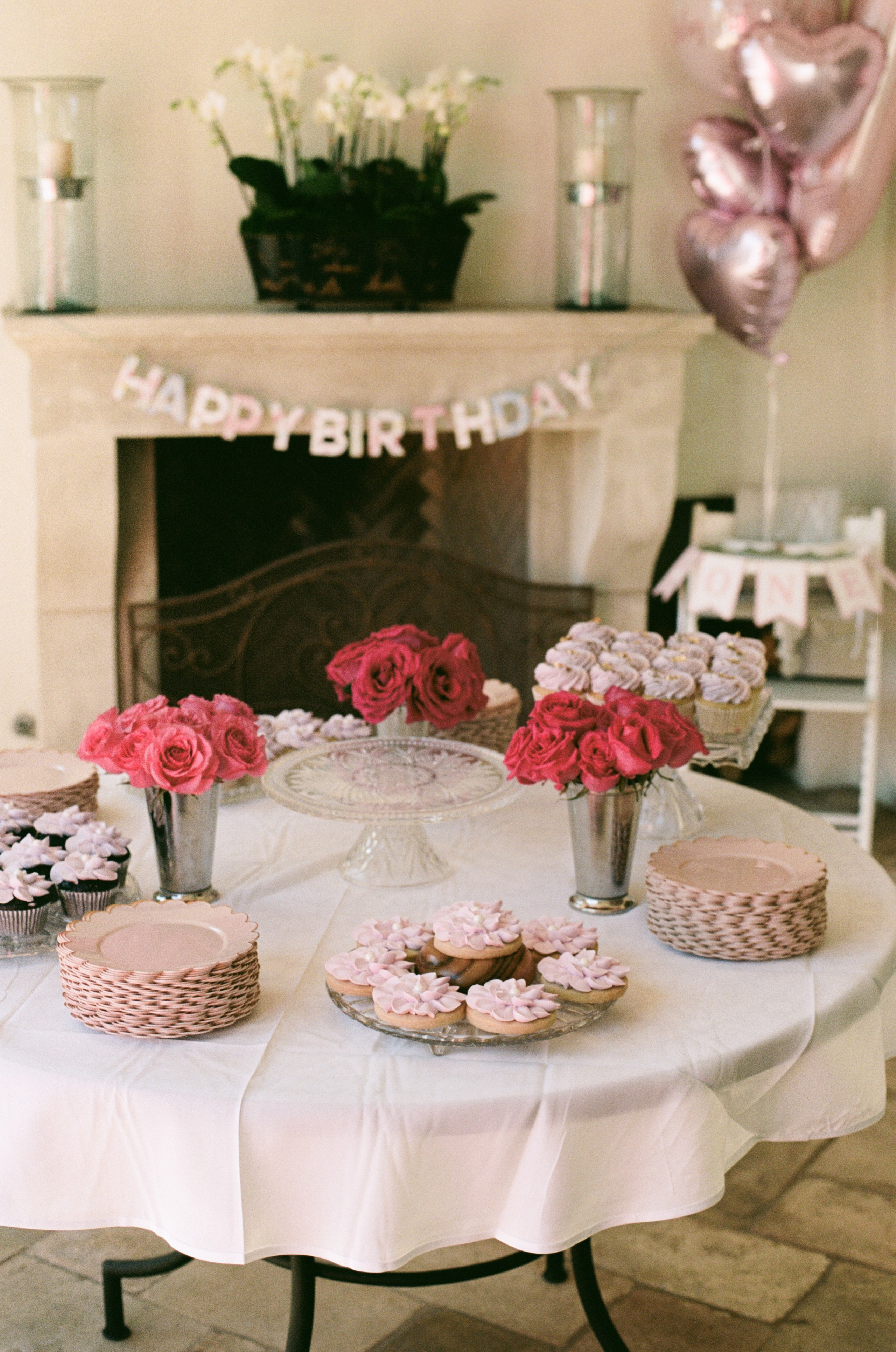 a ready sweet table at a first birthday for a baby girl in Los Angeles