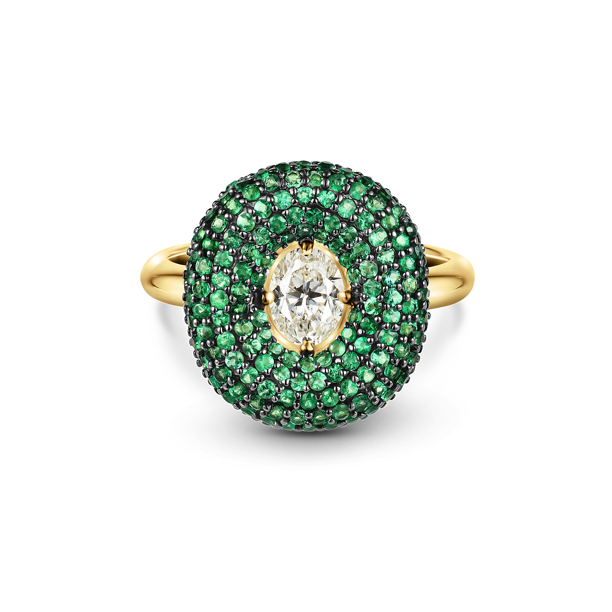 Предметная профессиональная каталожная съемка - кольцо с россыпью камней, изумруды