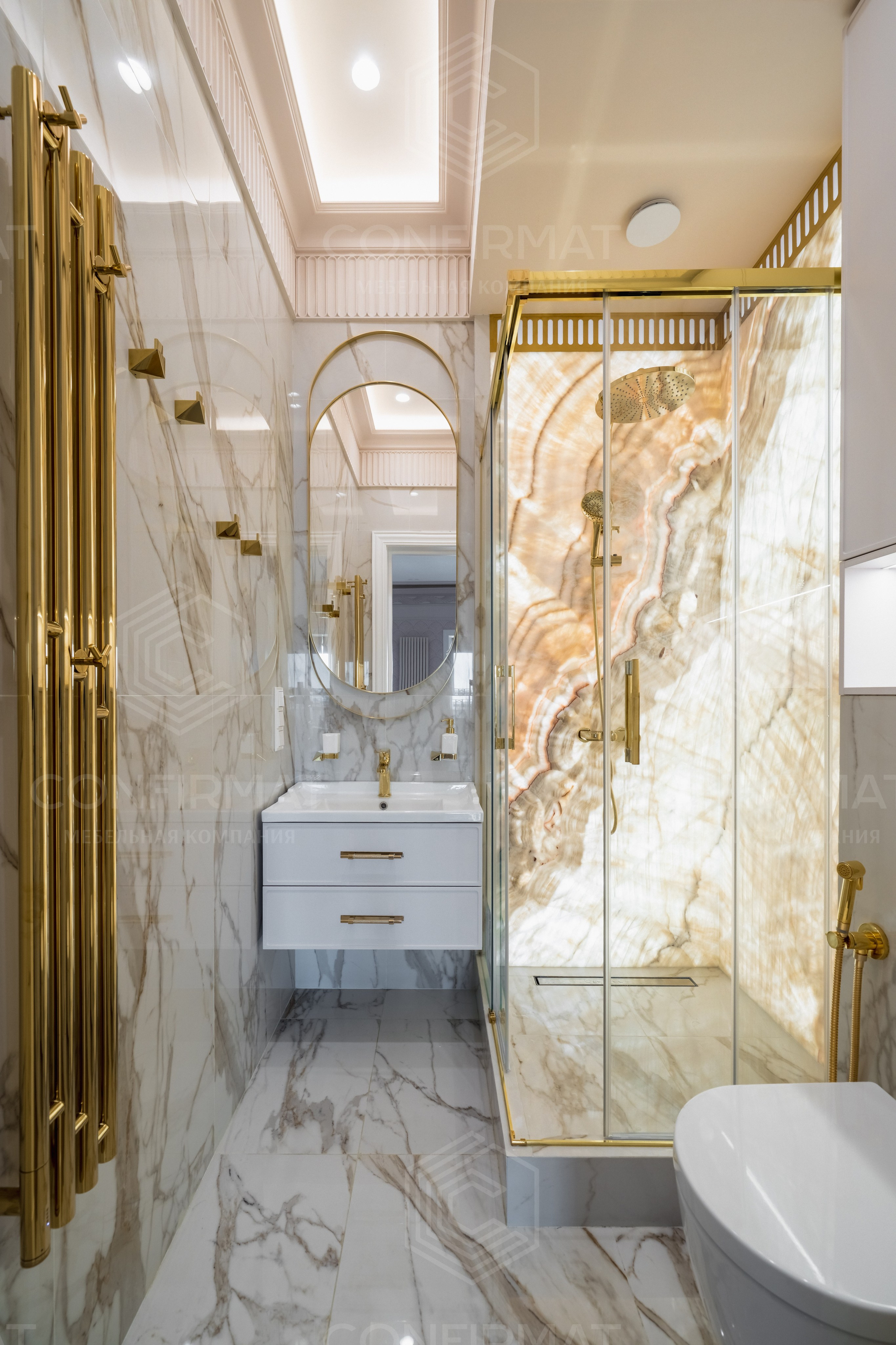 Мебель в ванную комнату с натуральным ониксом. Мебель на заказ