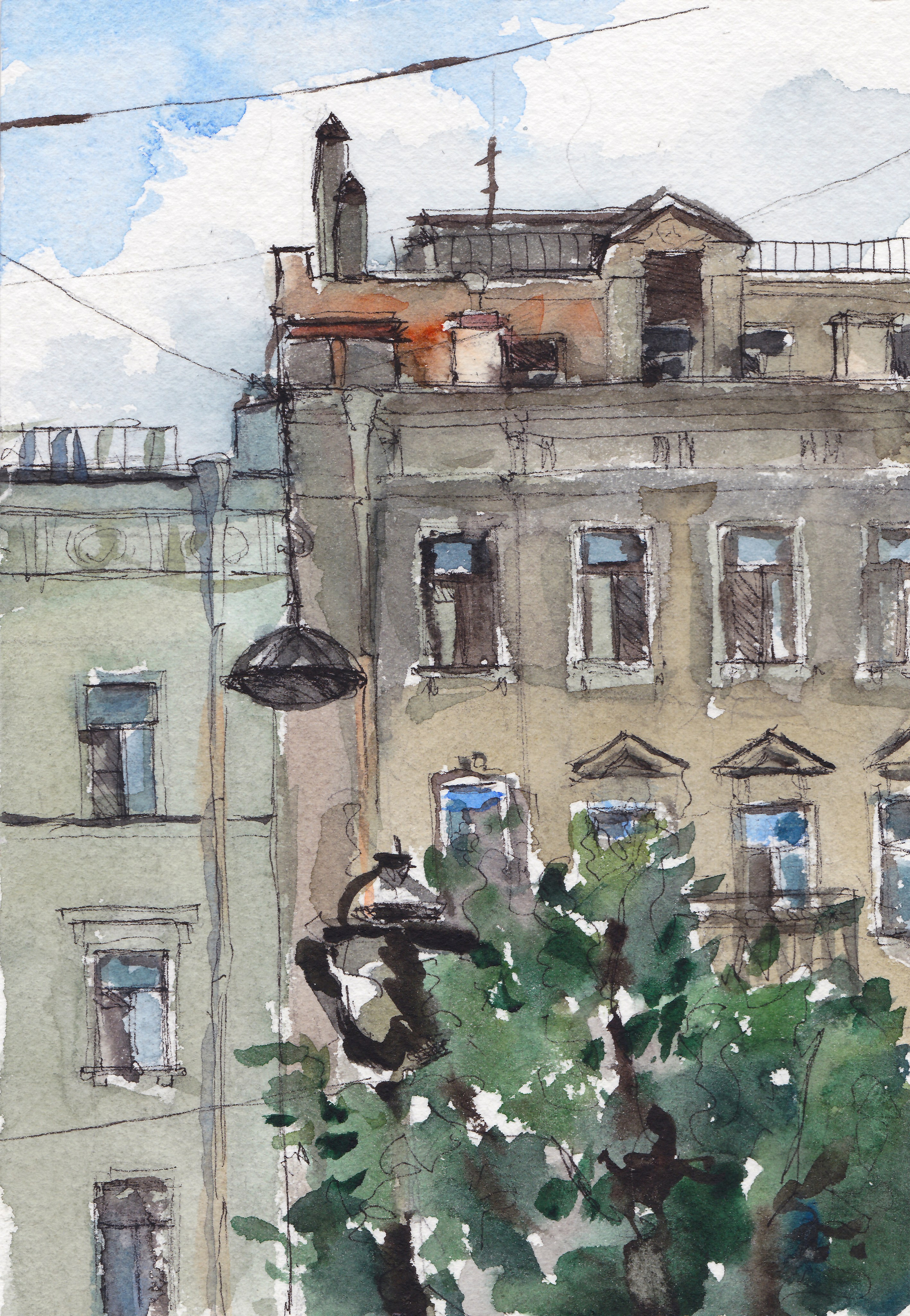 "Дома на Чернышевской", акварель, 2018