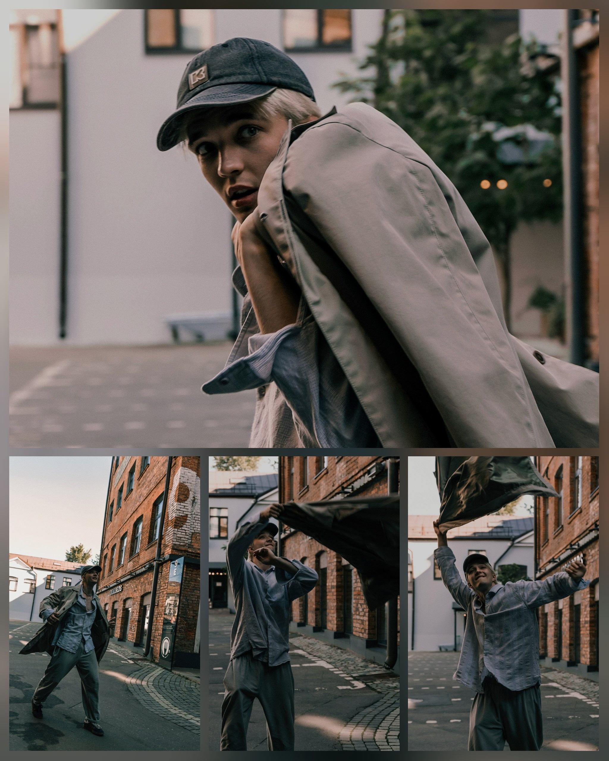 парень в кепке и плаще