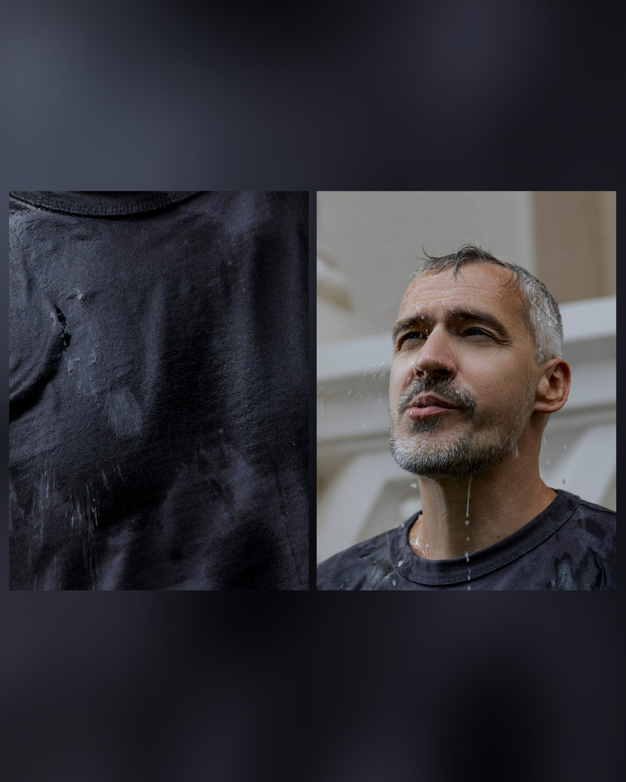 мужчина под каплями дождя