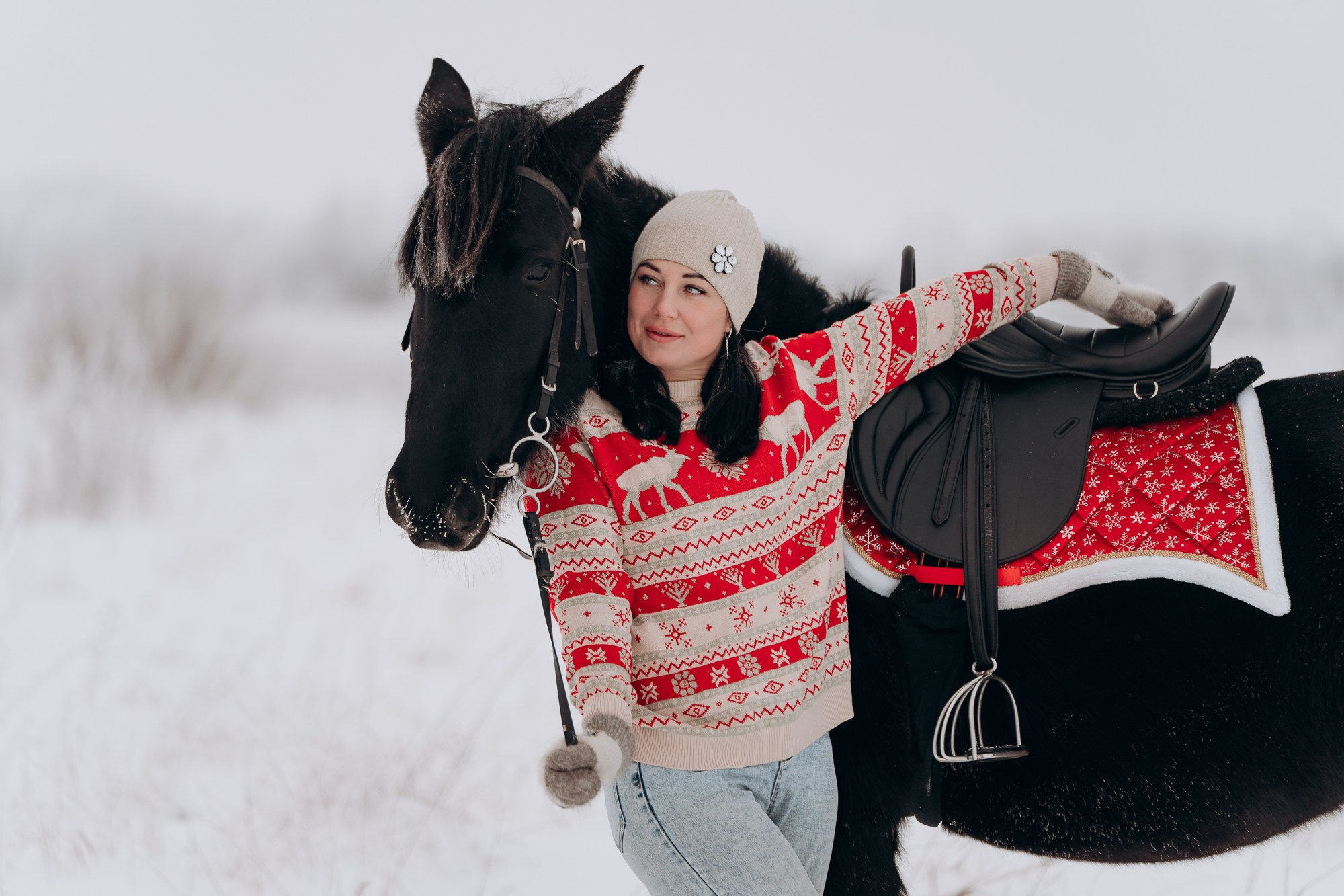 Зимняя фотосессия с лошадьми для двоих. Свадебный и репортажный фотограф в Ярославле Евгений Сальников