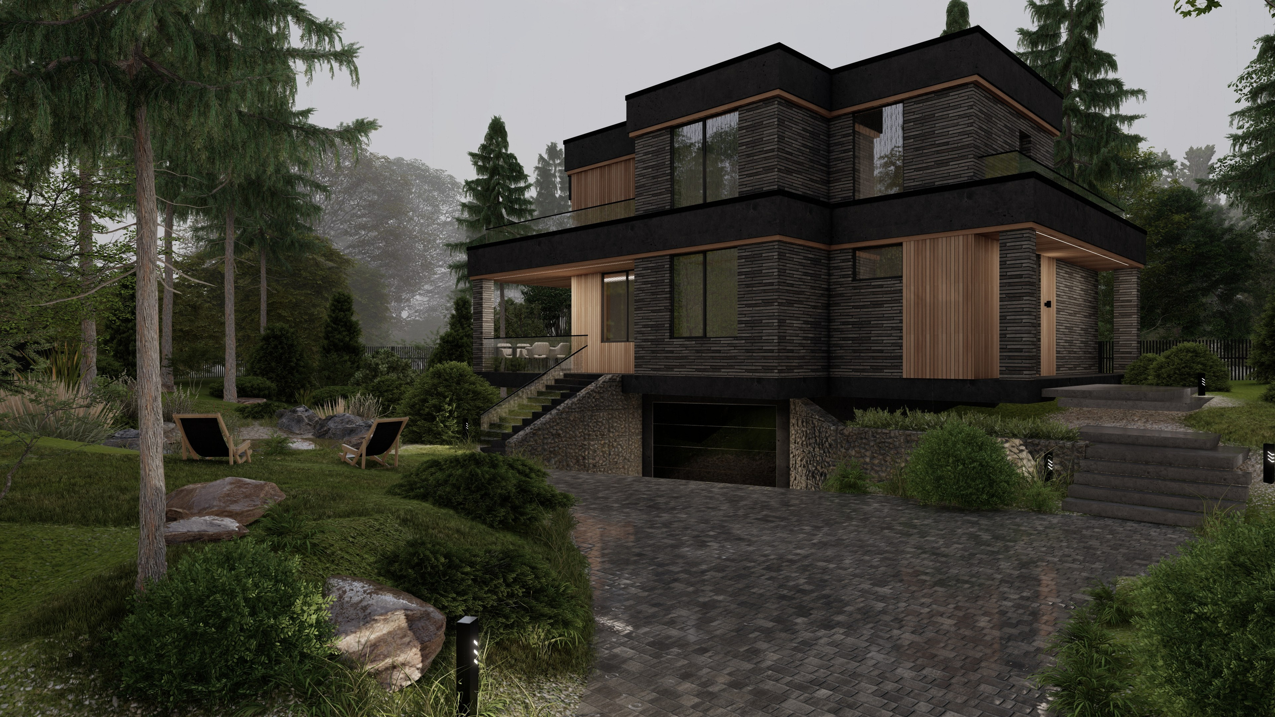 Проект дома 230 м2 на склоне с прудом |пос. Краснопахорское | Архитектор-ГАП Елена Панова. РАЦИОНАЛЬНЫЕ ДОМА 150-350 м2 В МОСКВЕ И МО