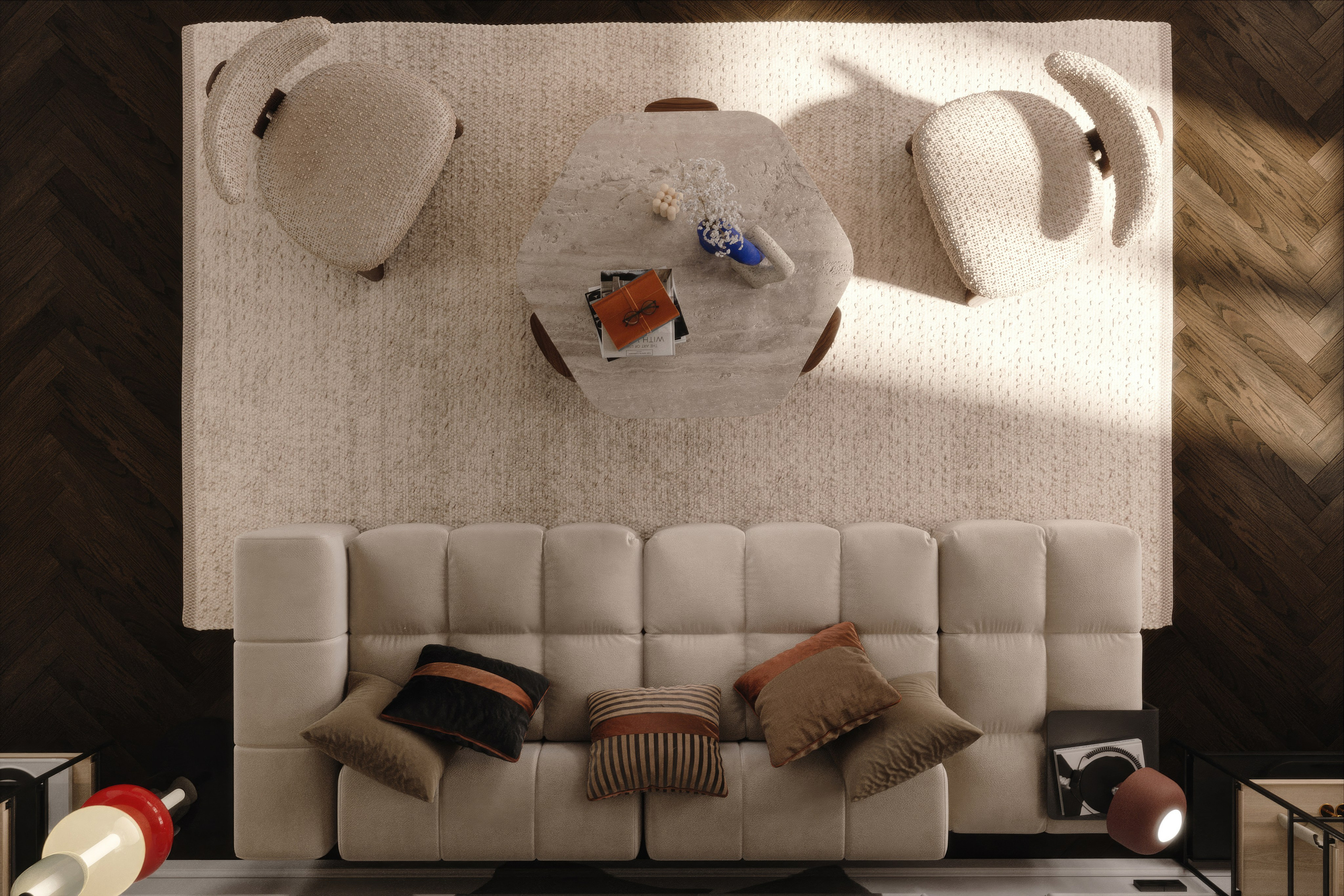 Интерьер гостиной в неоклассическом стиле. 3D визуализация интерьера и архитектурной среды