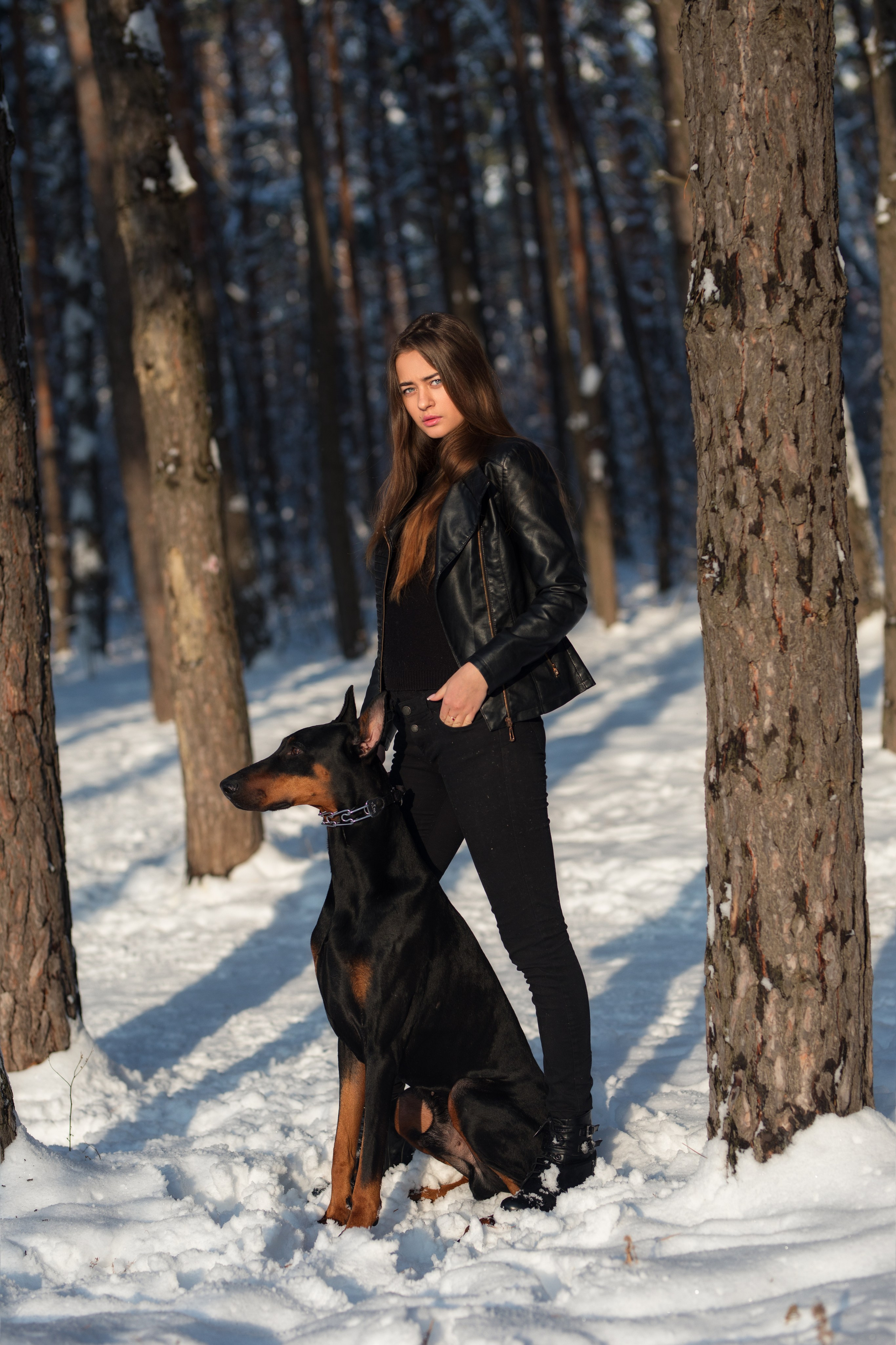 Зимняя съемка в лесу с доберманом с Ольгой в формате для «себя»