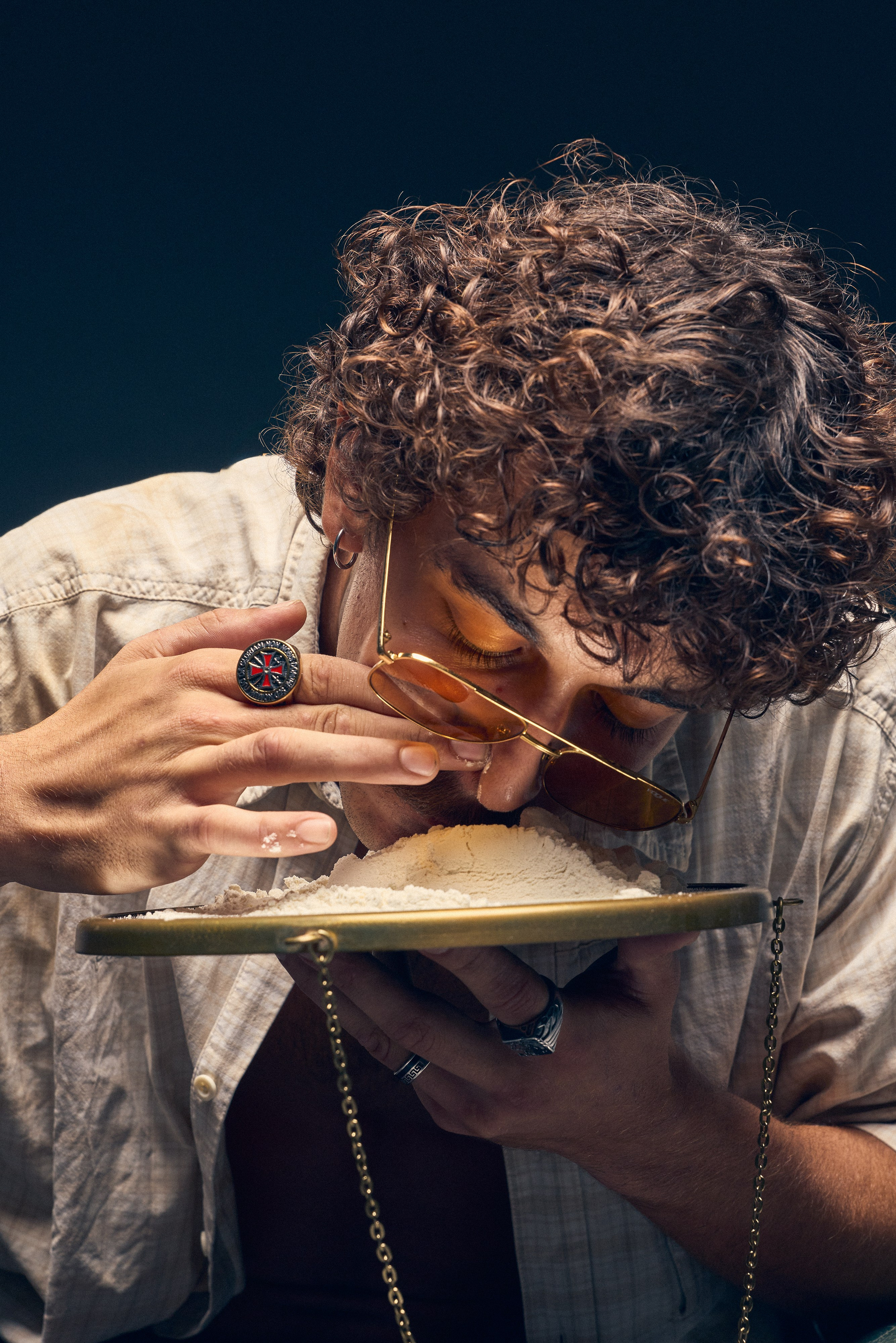 Editorial style image with vintage male fashion aesthetic