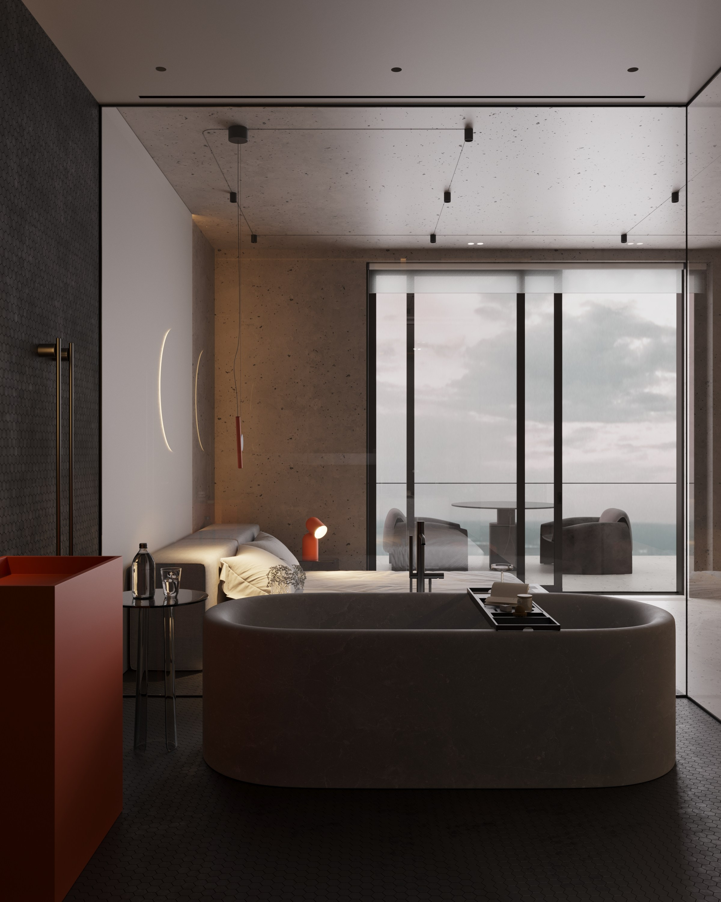 Мастер-спальня с видовым балконом. 3D визуализатор