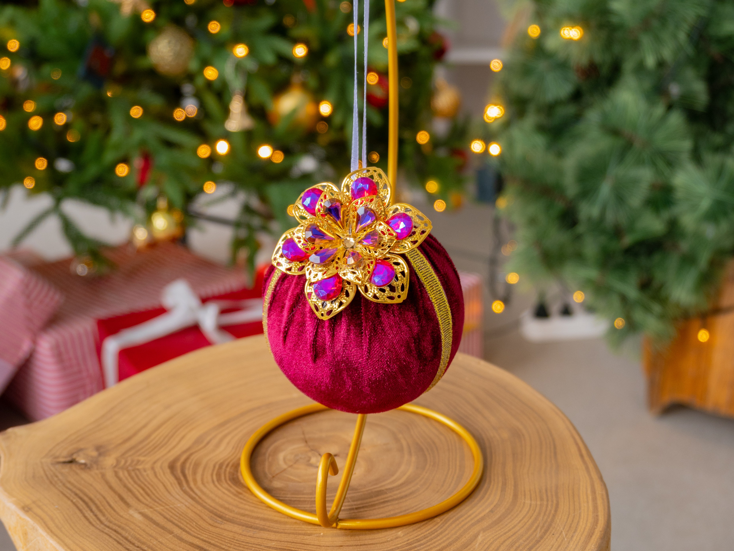 Набор елочных шаров «Королевские цветы» 3шт. Елочные игрушки ручной работы / Fairytale decor