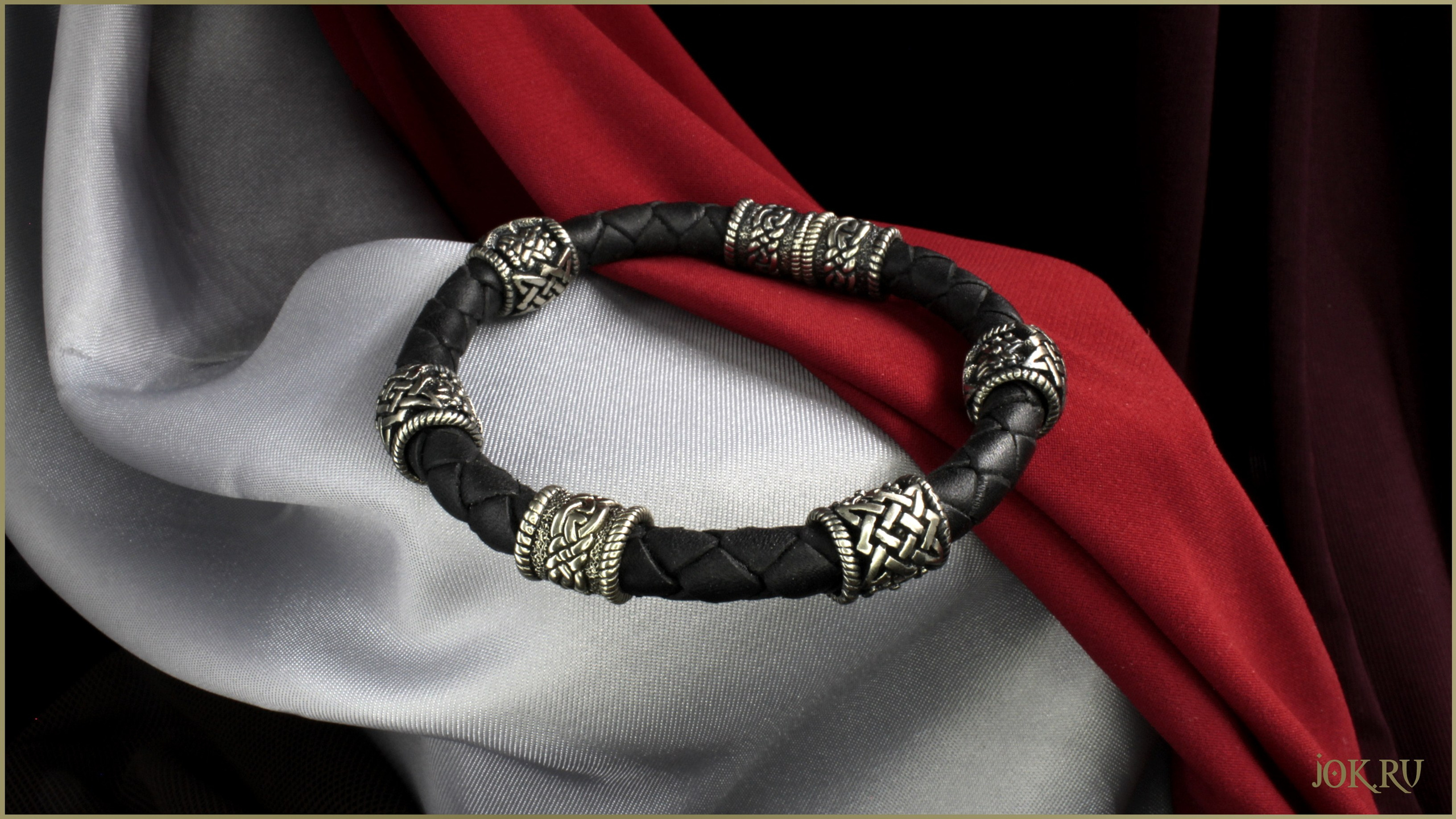 Cлавянские браслеты мужские из кожи с бусами символом Сварога купить в магазине Joker-studio