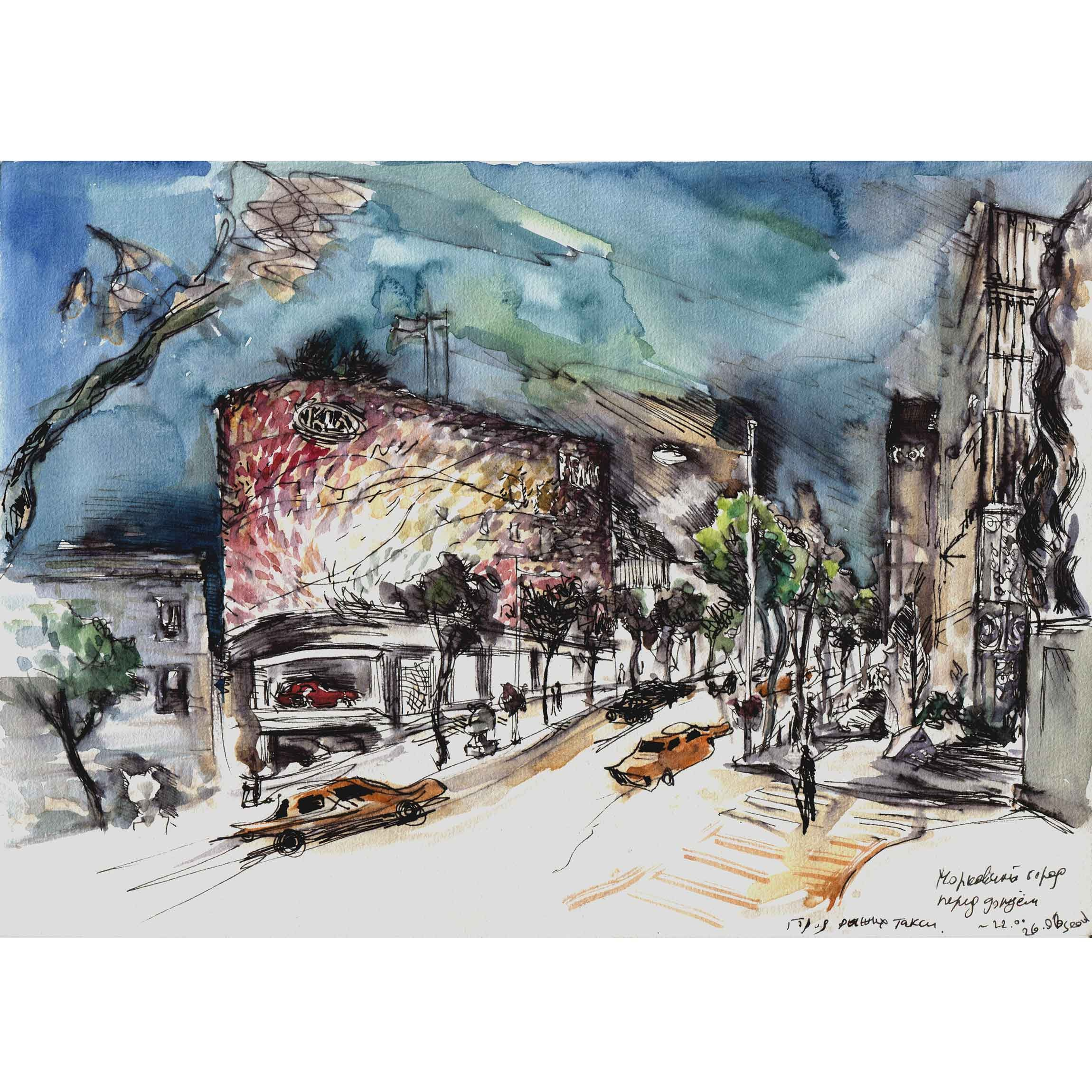 НОЧНОЙ СЕУЛ II. ЮЖНАЯ КОРЕЯ. тушь, акварель графика художник Перепеченова Анна