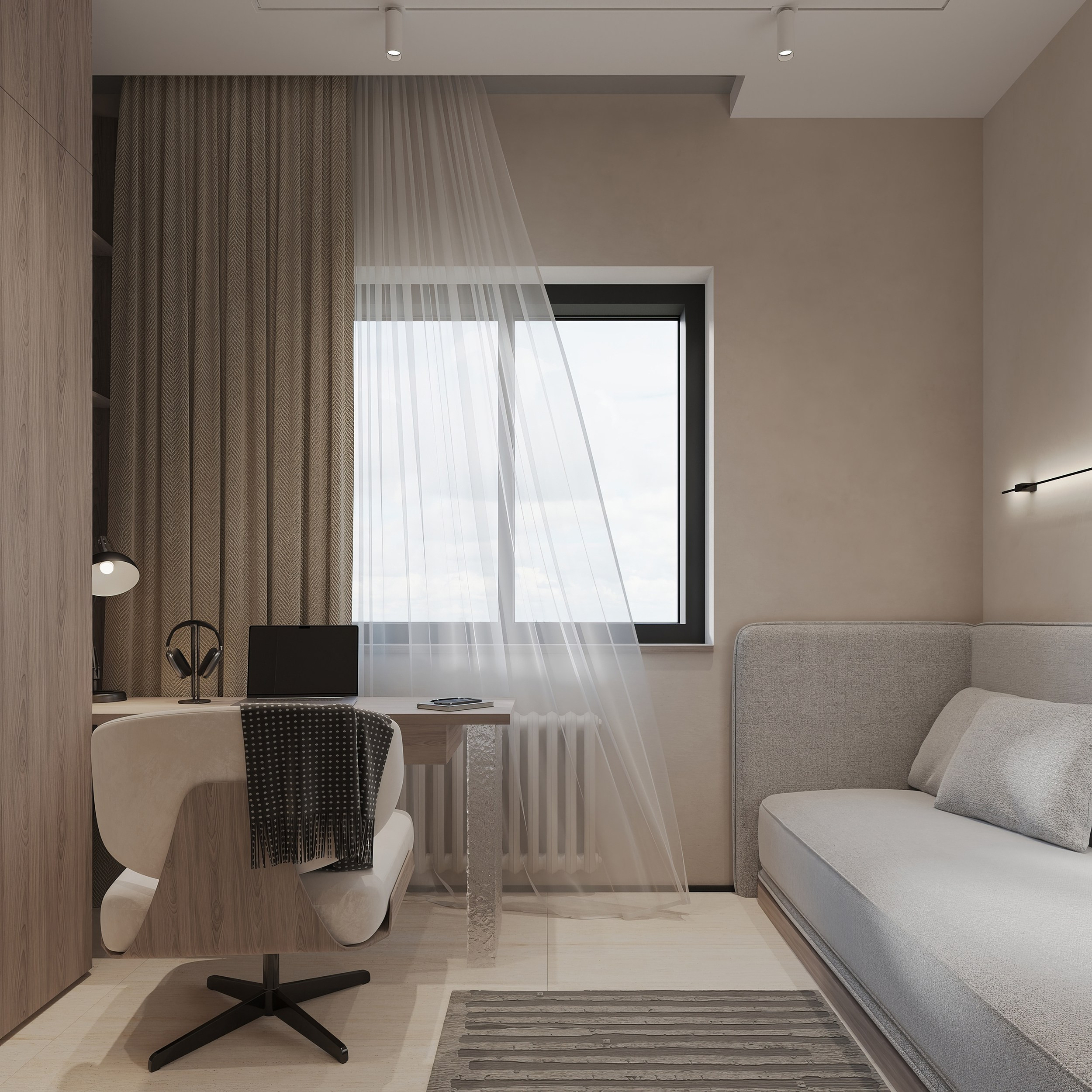 Интерьер квартиры в тёплых тонах — 3D визуализация от Baxx Pro для дизайнера Дианы Кова. 3Д Визуализация Интерьера и Архитектуры