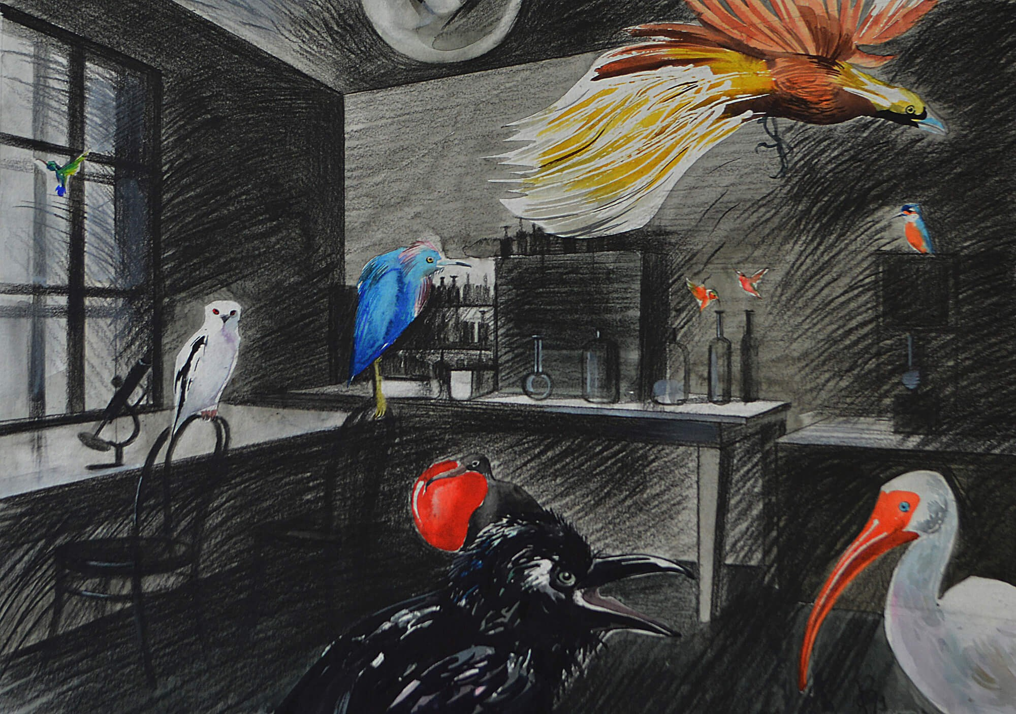 The cage, 29/42, mixed media on paper, 2019