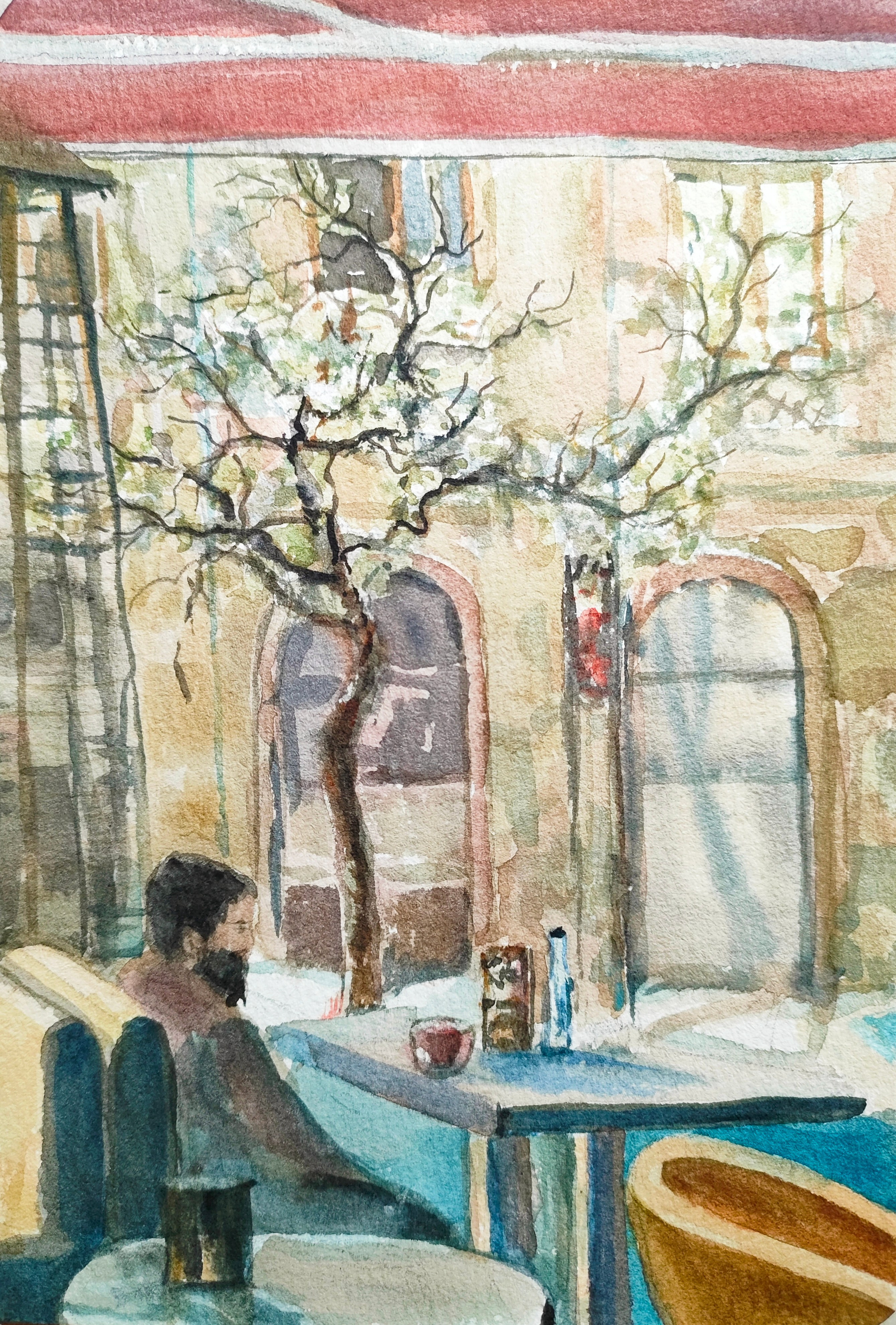 Ереванское кафе; акварель, 2024