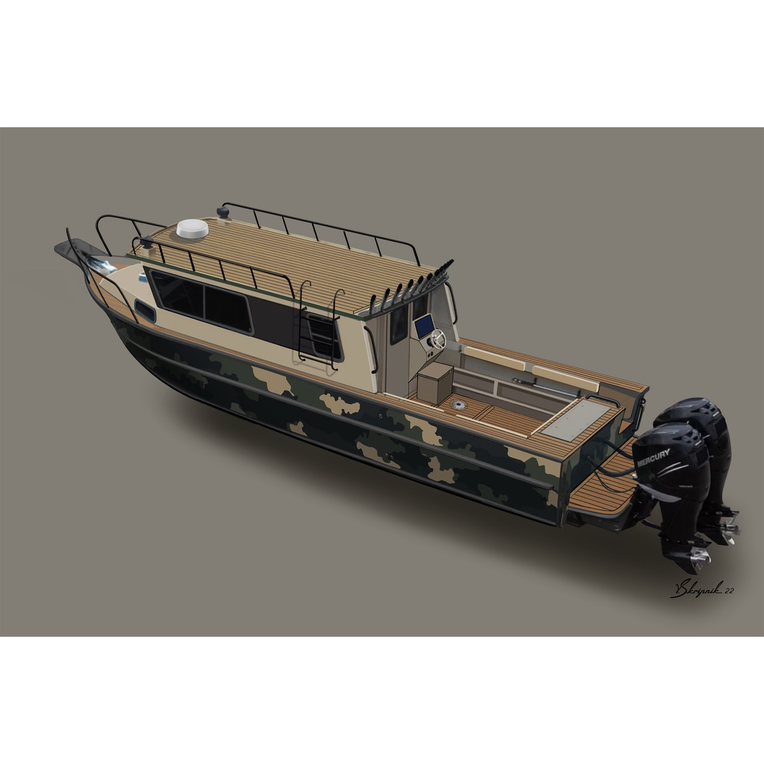 Дизайн персонализации Алюминиевого катера Weldcraft Cuddy King 300 OS. Design Yachts and Cars