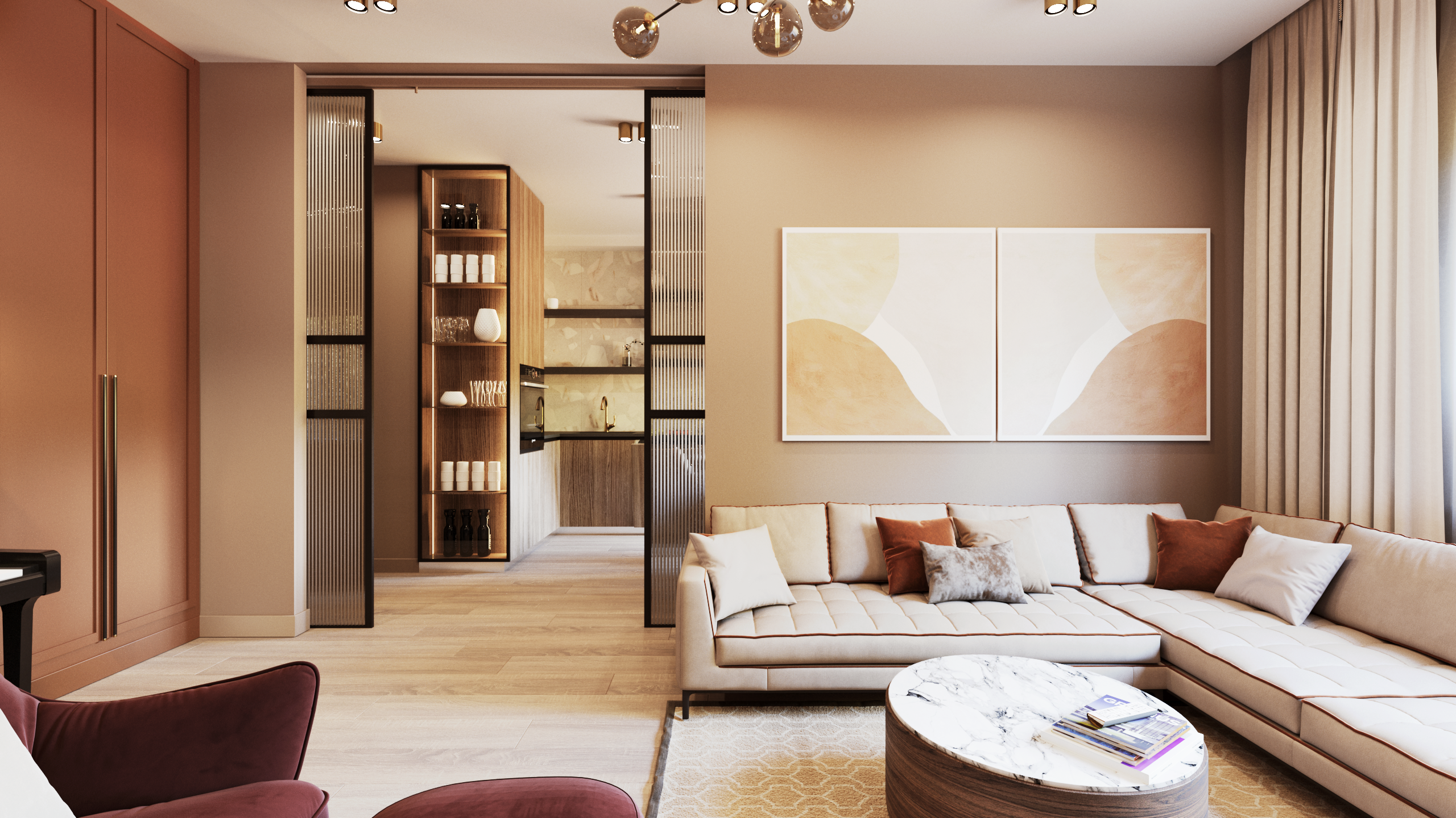 Терракотовый интерьер в Красноярске. Интерьерный дизайнер и художник. Локация в г. Екатеринбурге беру проекты в разных странах