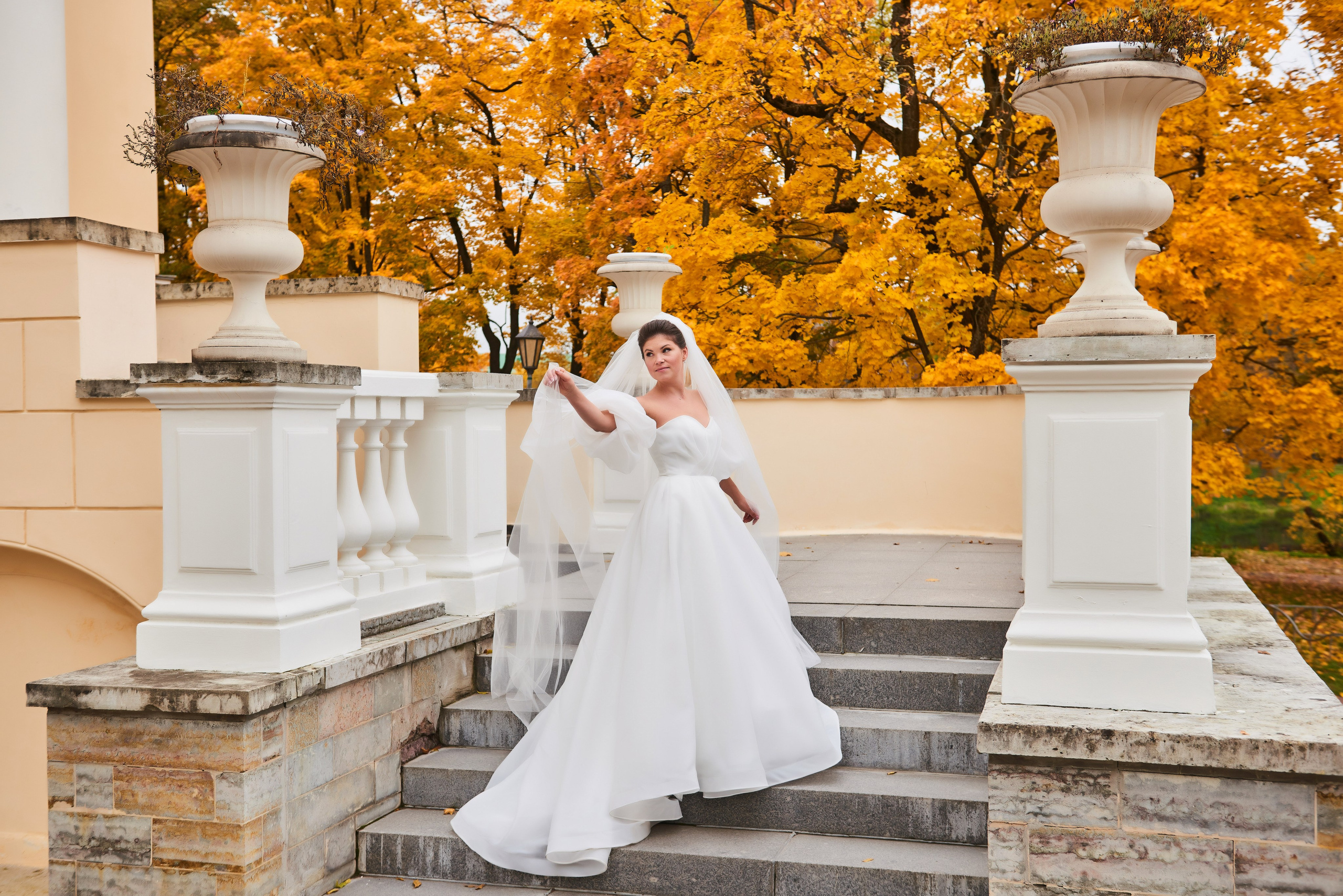 Осенняя свадебная прогулка в Екатерининском парке в Пушкине. Портретный, семейный и свадебный фотограф в Санкт-Петербурге и в Пушкине Ширяев Денис