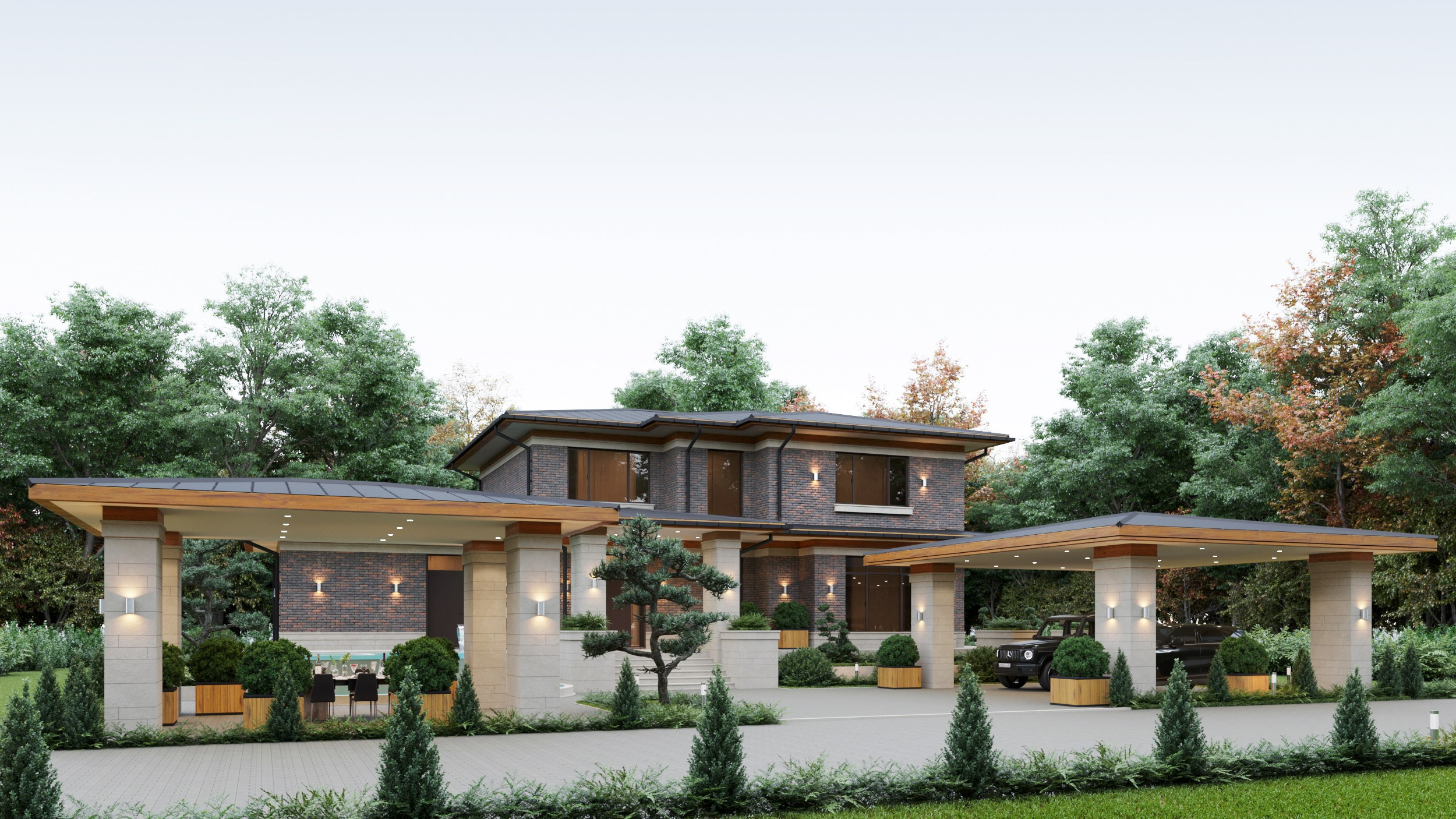 Классика Фрэнка Ллойда Райта без отхождений, комфортный и удобный дом площадью 297 кв.м в Анапском районе недалеко от моря. Архитектор Вера Каракезиди