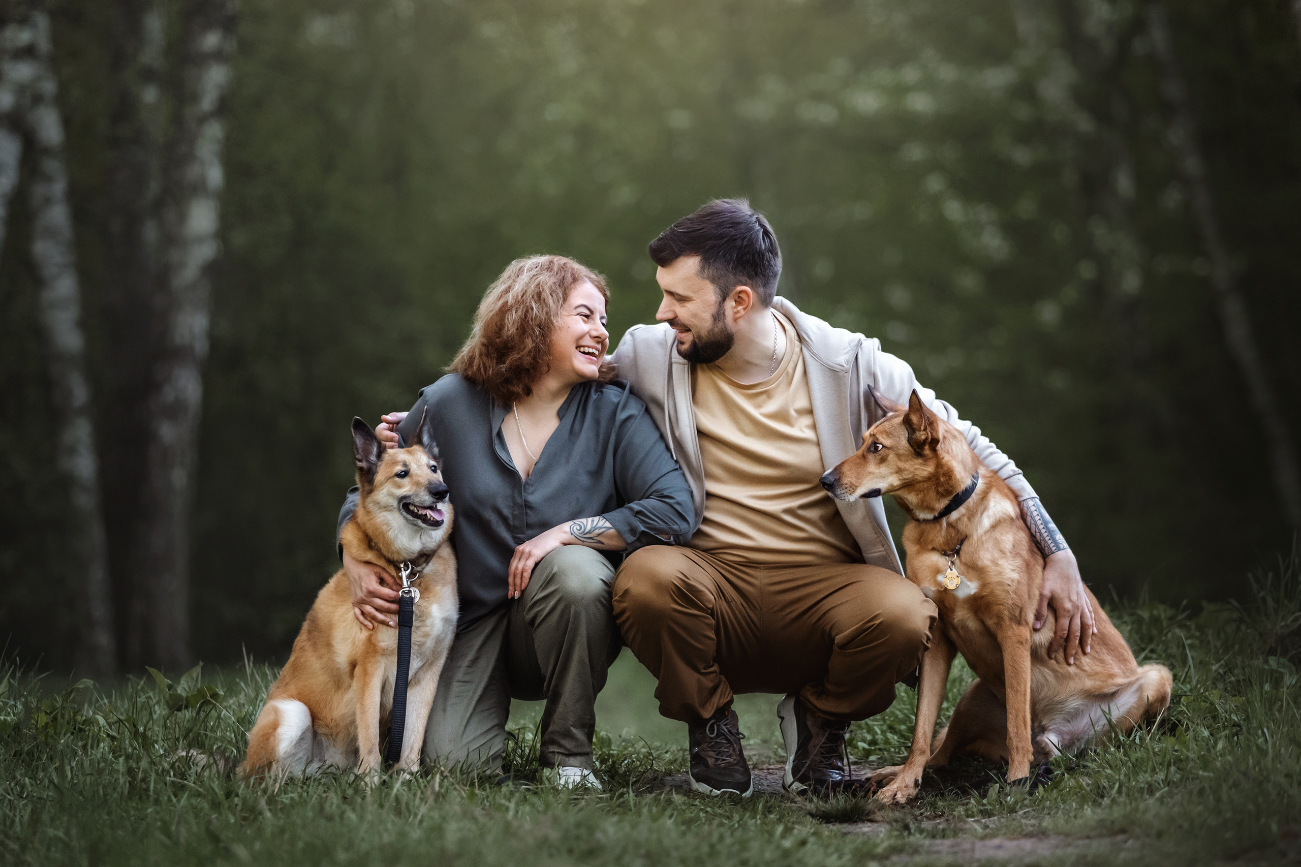 Фотосессия на рассвете собаки Росси, Саввы и их семьи