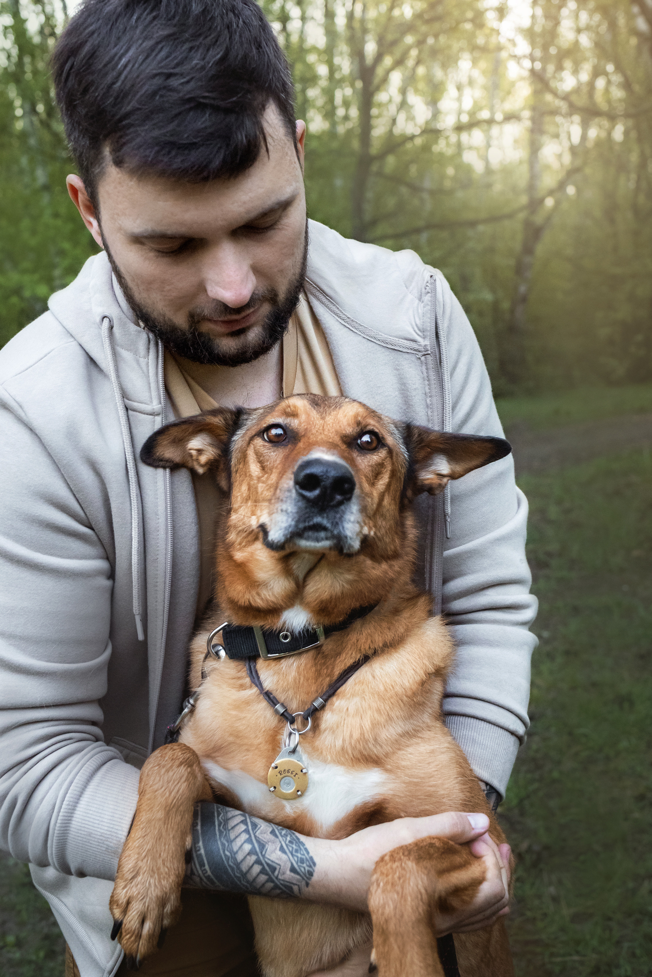 Фотосессия на рассвете собаки Росси, Саввы и их семьи