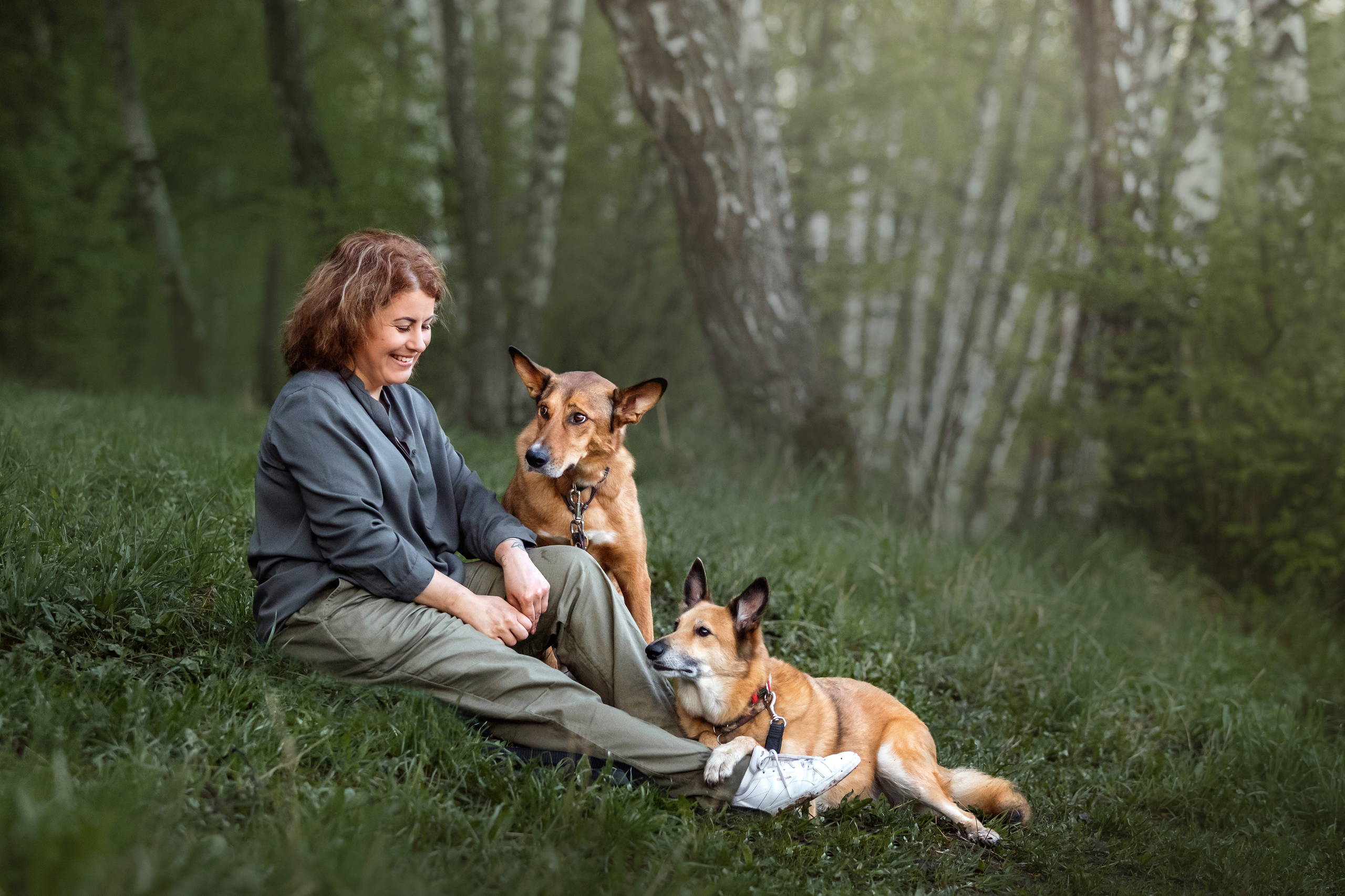 Фотосессия на рассвете собаки Росси, Саввы и их семьи
