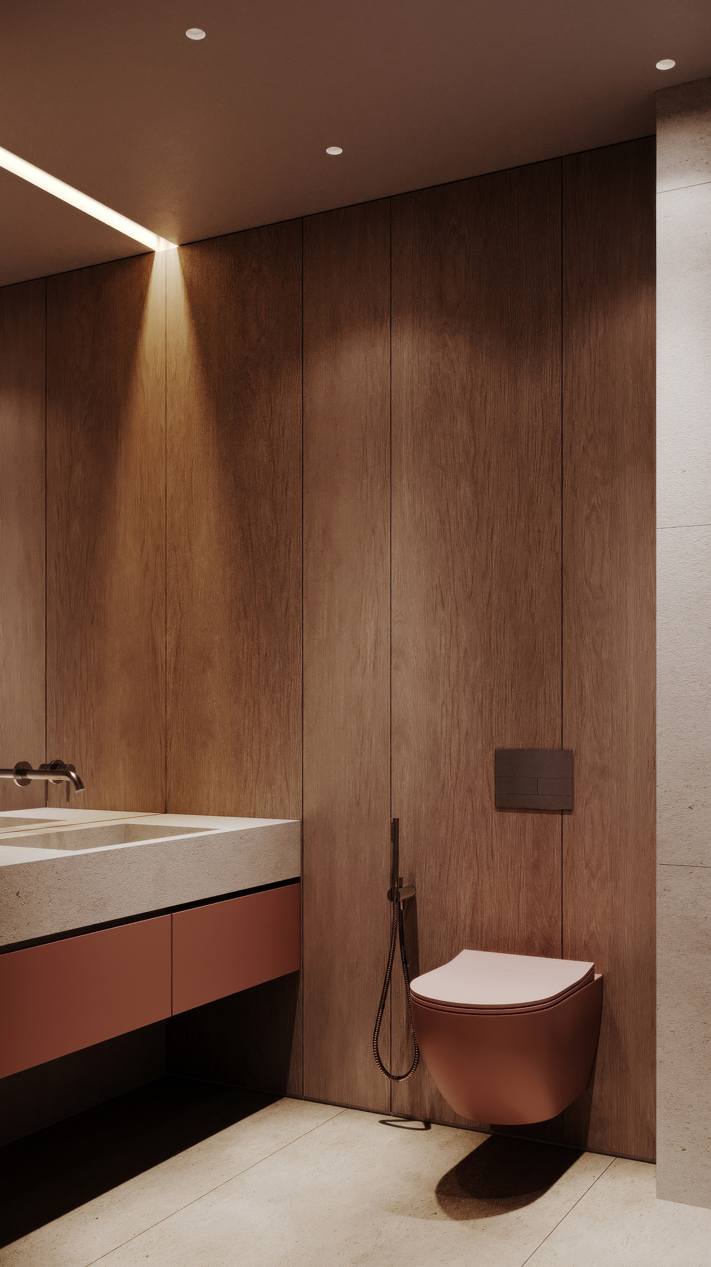 визуализация санузла в салоне красоты    в нежных тонах  в сером минималистичном современном  стиле