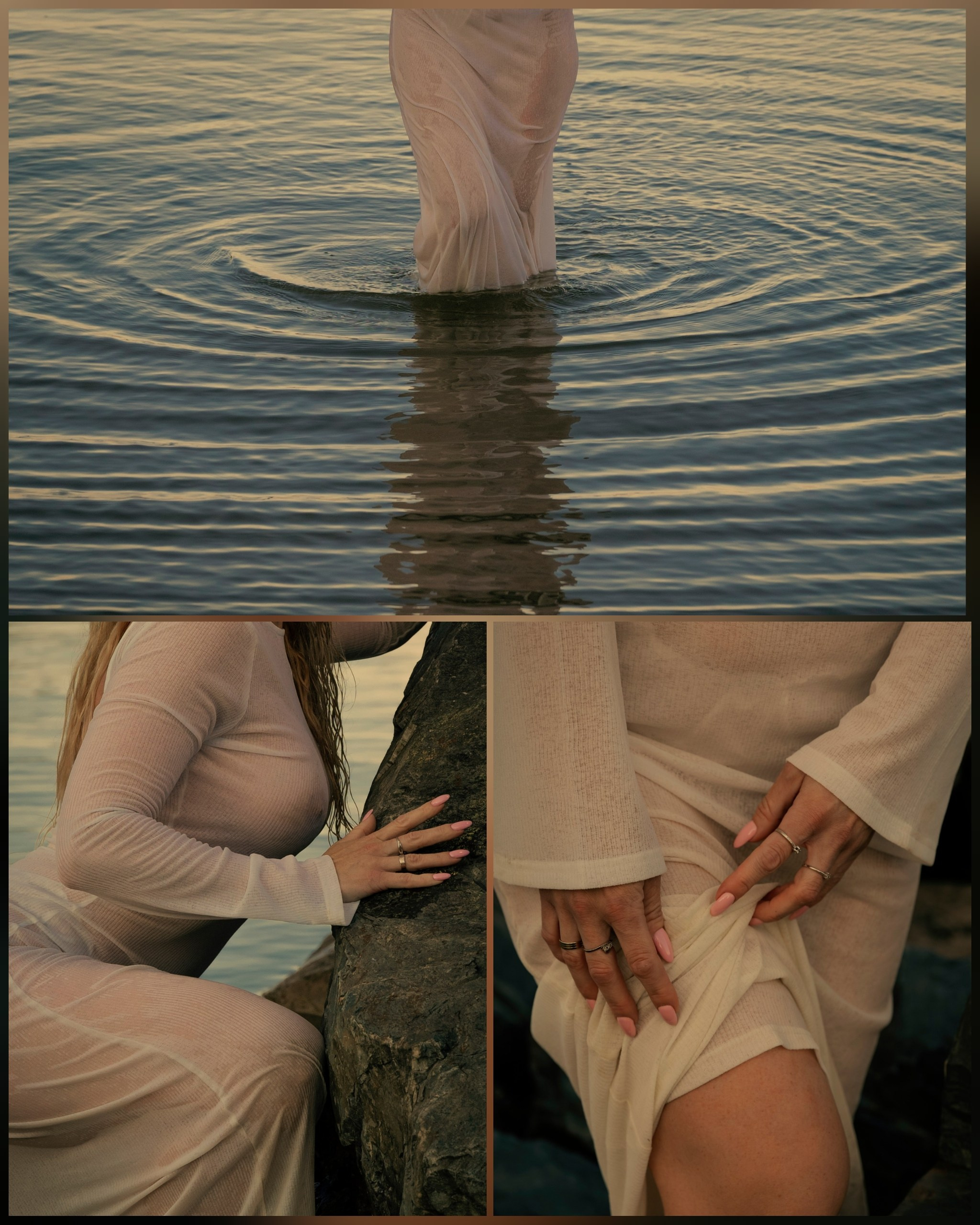 девушка в воде в платье-сетке