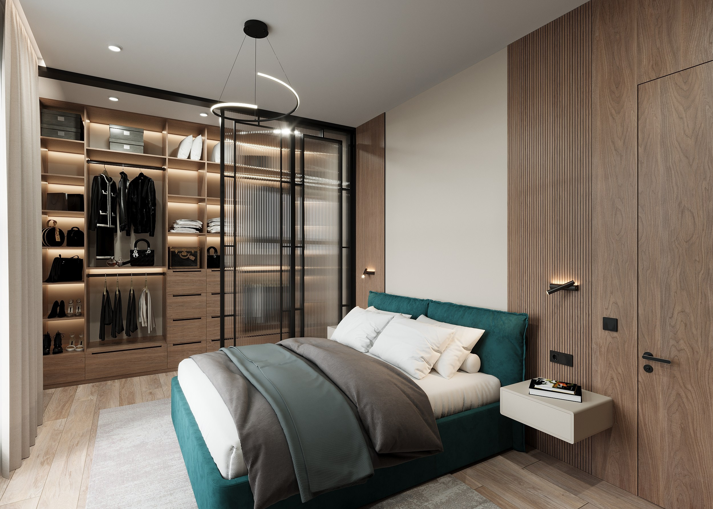 Спальня с гардеробом. 3D визуализация