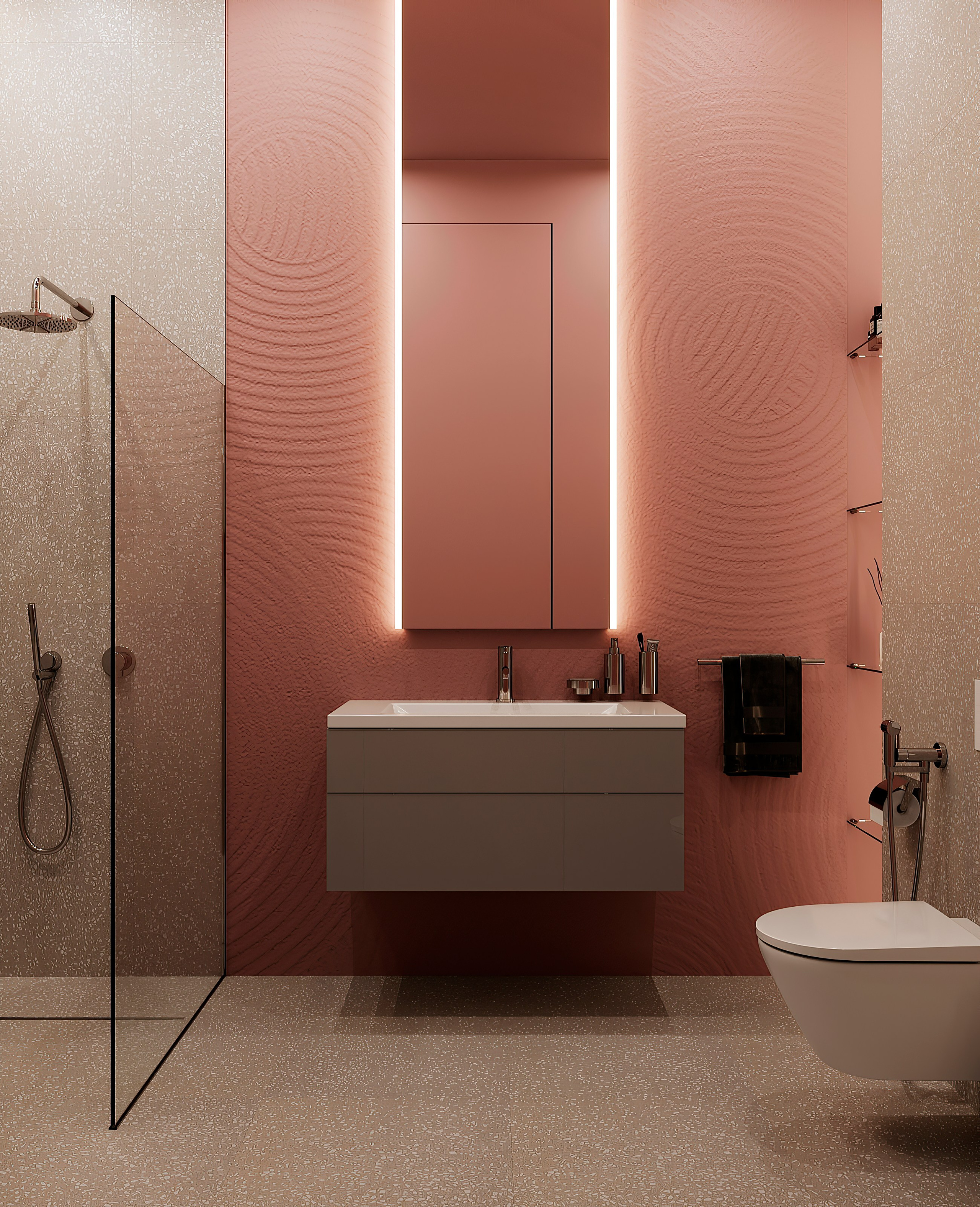 Розовый санузел по проекту Мартыновой Н. и Бородиной Е. Визуализатор Векшина Елена