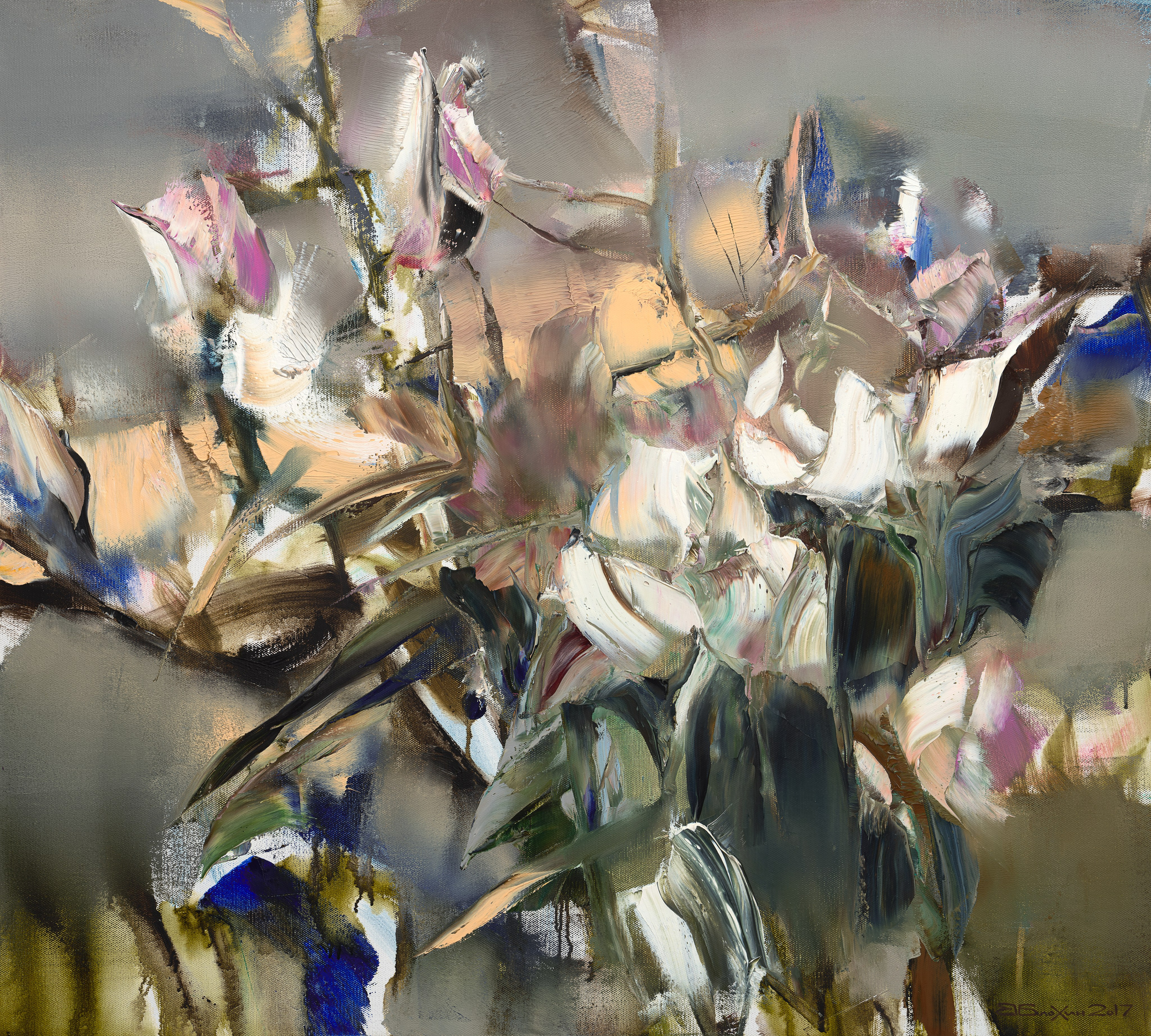 «Цветы 1» - художник Валерий Блохин (холст, масло, 90x100см, 2017)