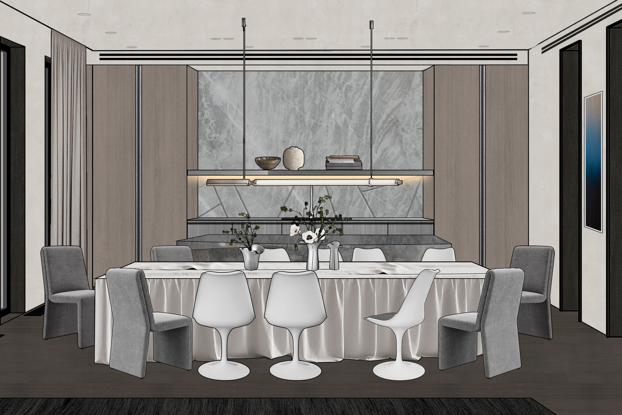 Концепция интерьера квартиры в 2х стилях (минимализм/сдержанная классика) 200 m². SHAIMERDINOVA INTERIORS