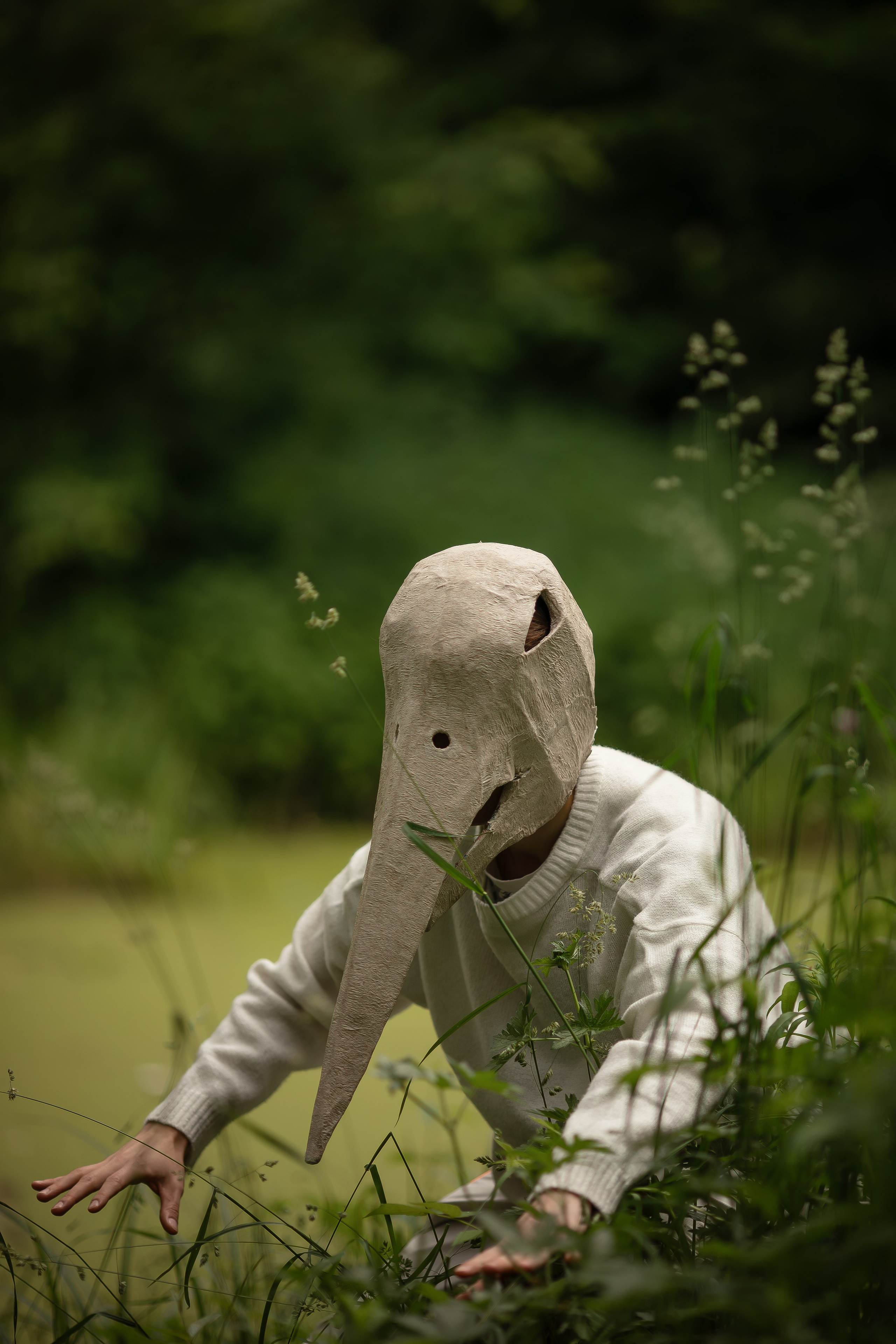 Фотопроект «Духи леса» — маски из папье-маше, свет и тишина природы. Фотограф Анна Грошикова — авторская съёмка на рассвете и закате в Москве, Мытищах, Солнечногорске и Московской области