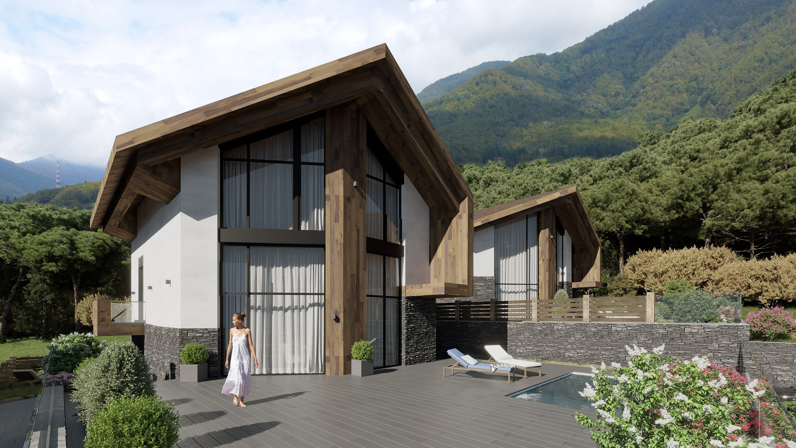 Architectural Visualization of Cottages in Sochi, Surrounded by Nature. 3D INTERIOR AND ARCHITECTURE VISUALIZATION